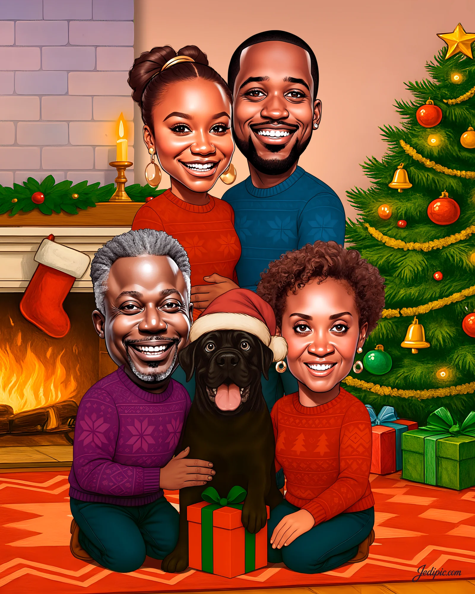 Custom Family Portrait Caricature from Photo — Parents and Kids Cartoon Personalized Gift