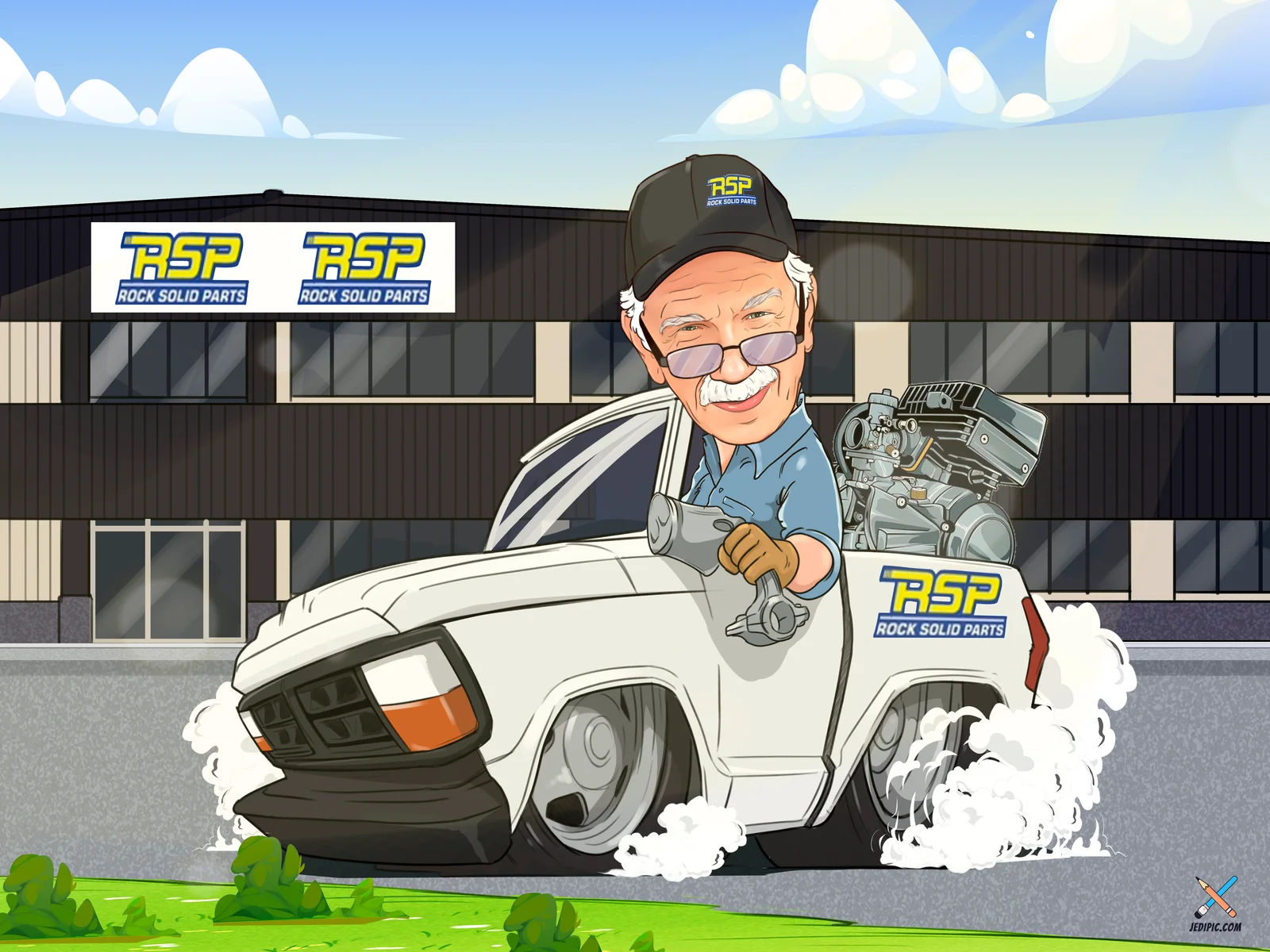 Custom Mechanic Caricature from Photo — Auto Shop Portrait Personalized Grease Monkey Gift