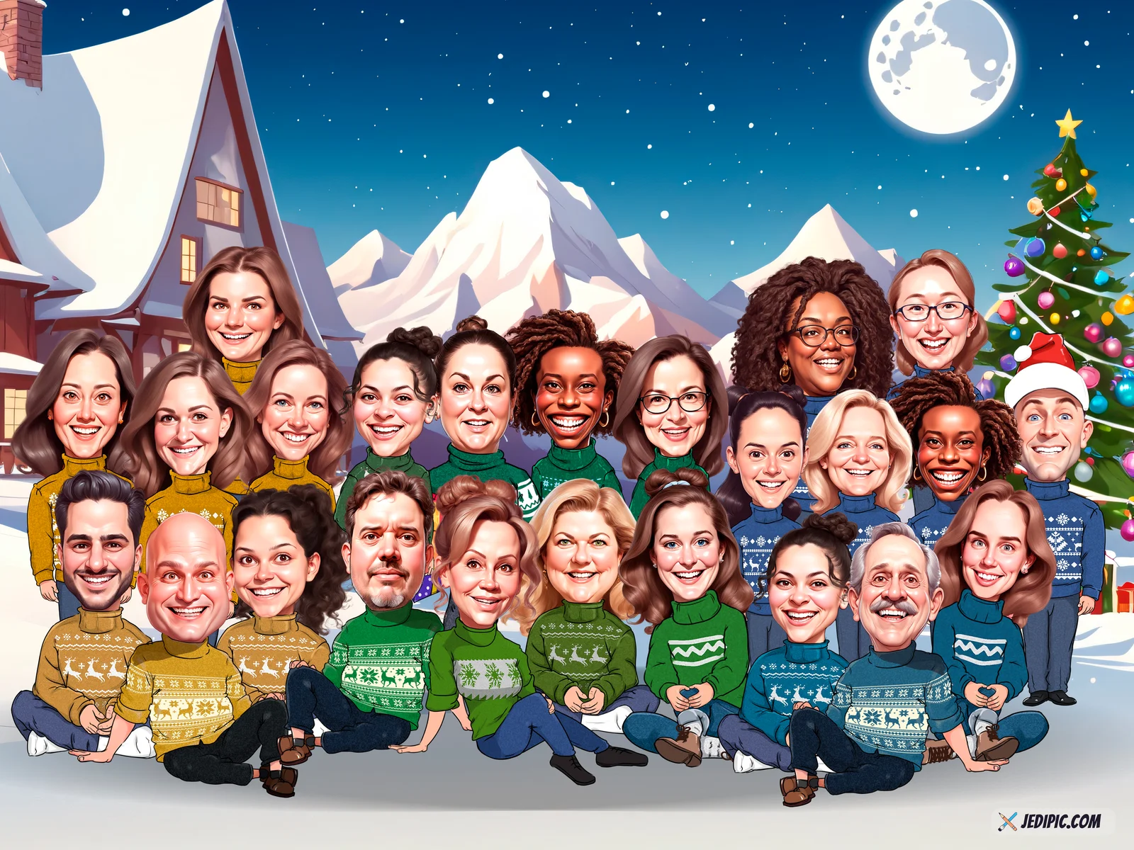 Custom Christmas Caricature from Photo — Holiday Family Portrait Personalized Christmas Gift