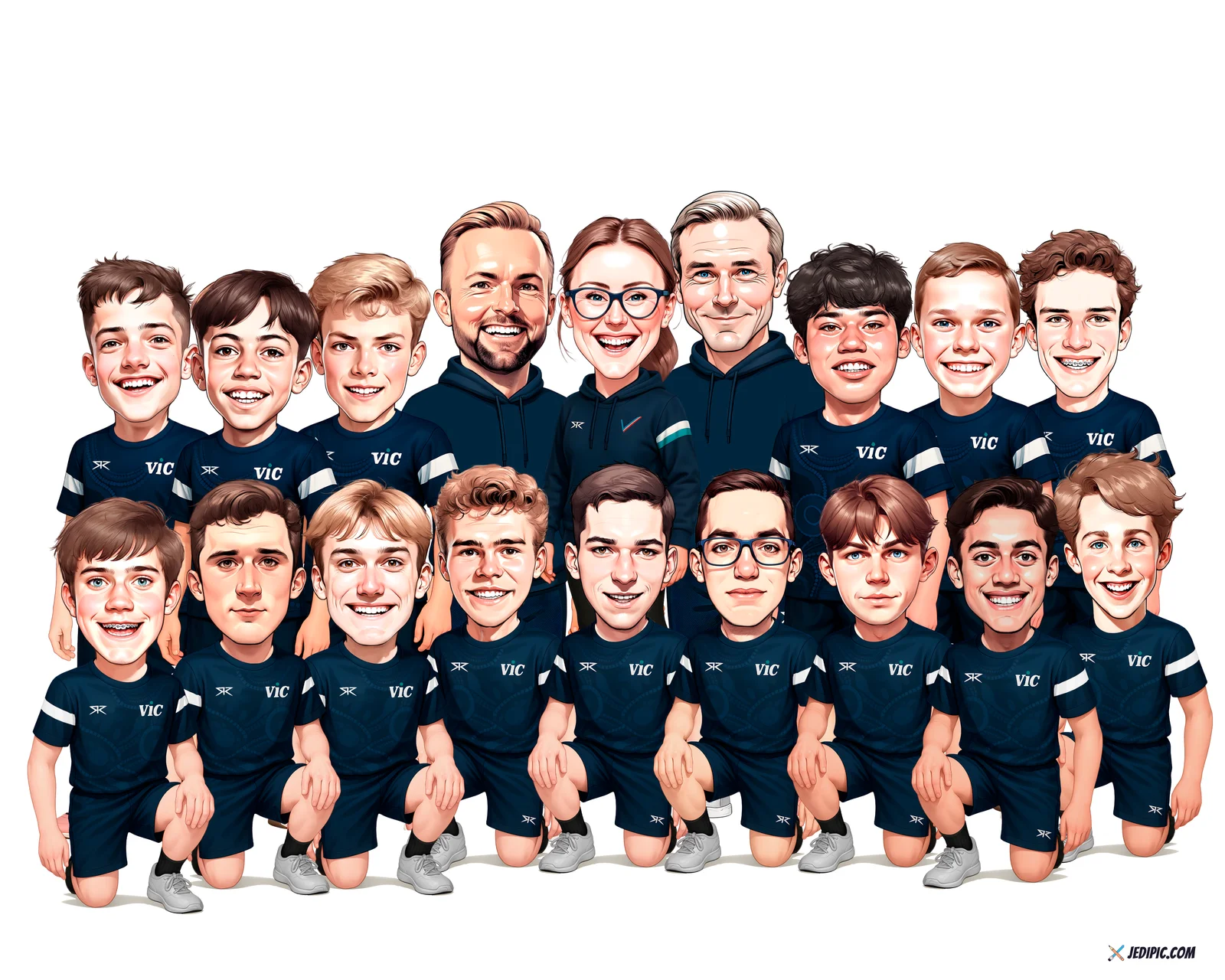 Custom Sports Team Caricature from Photo — Roster Cartoon Group Portrait Personalized Team Gift