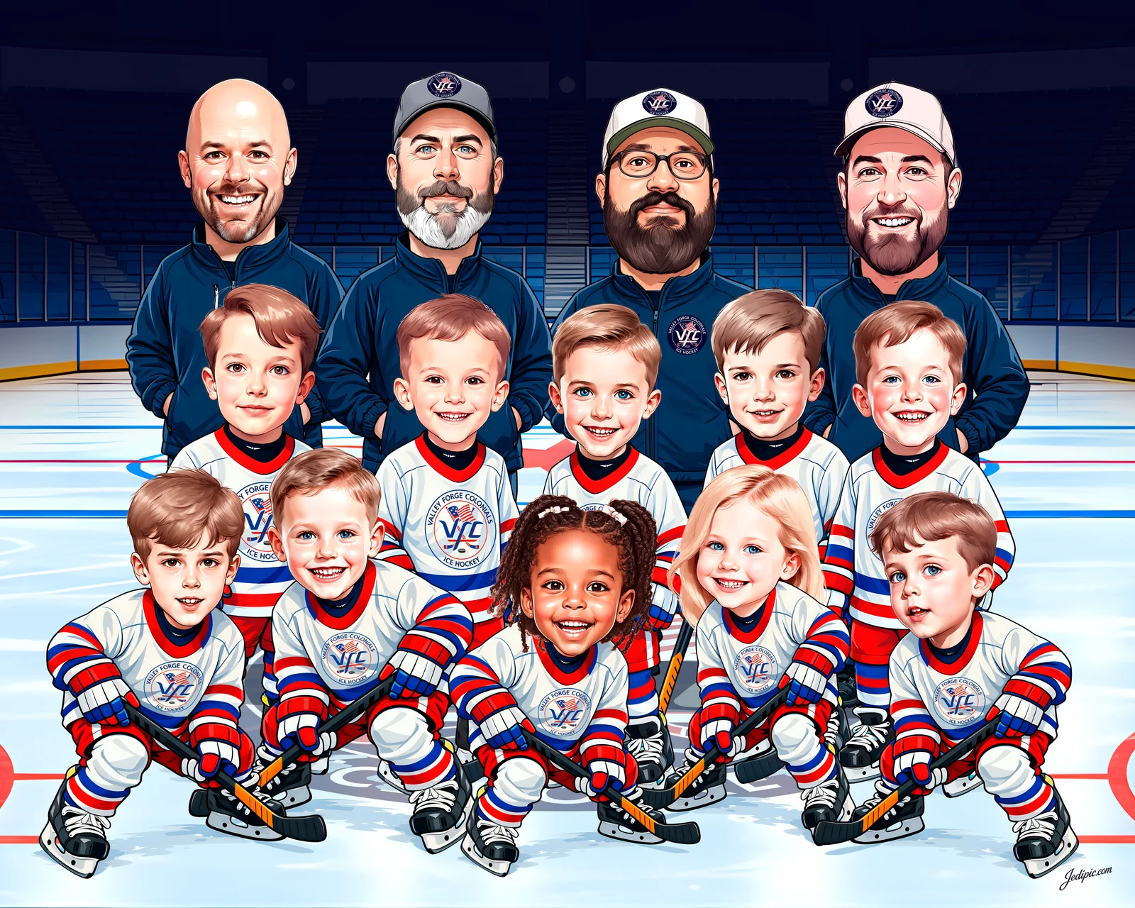 Custom Hockey Caricature from Photo — Ice Rink Player Cartoon Portrait Personalized Gift