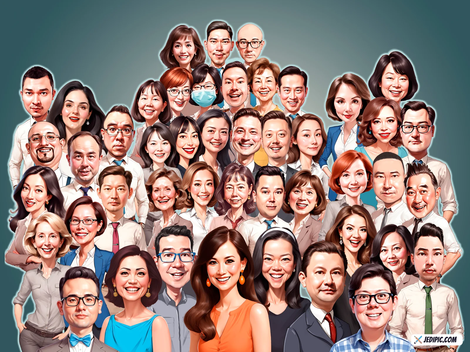 Custom Company Team Caricature from Photo — Colleague Group Cartoon Portrait Personalized Gift