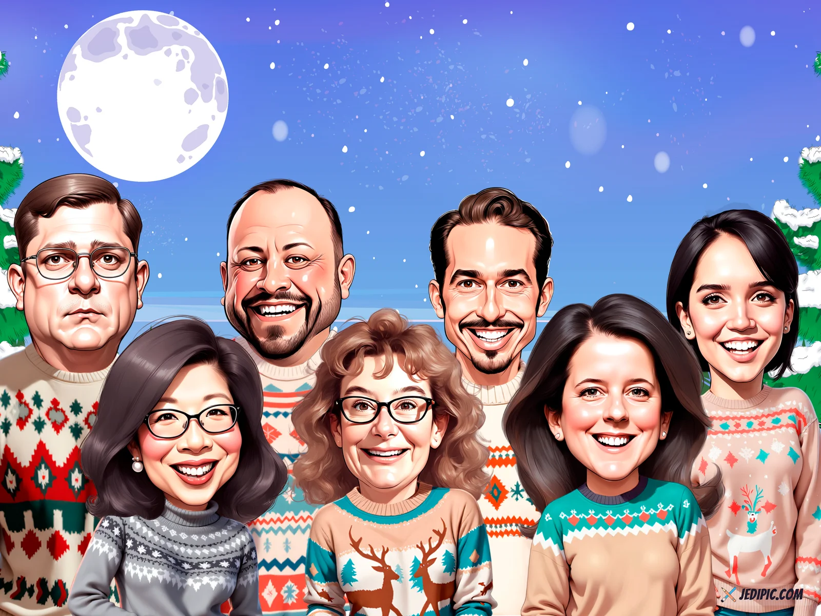 Custom Executive Team Caricature from Photo — Boardroom Cartoon Group Portrait Personalized Gift