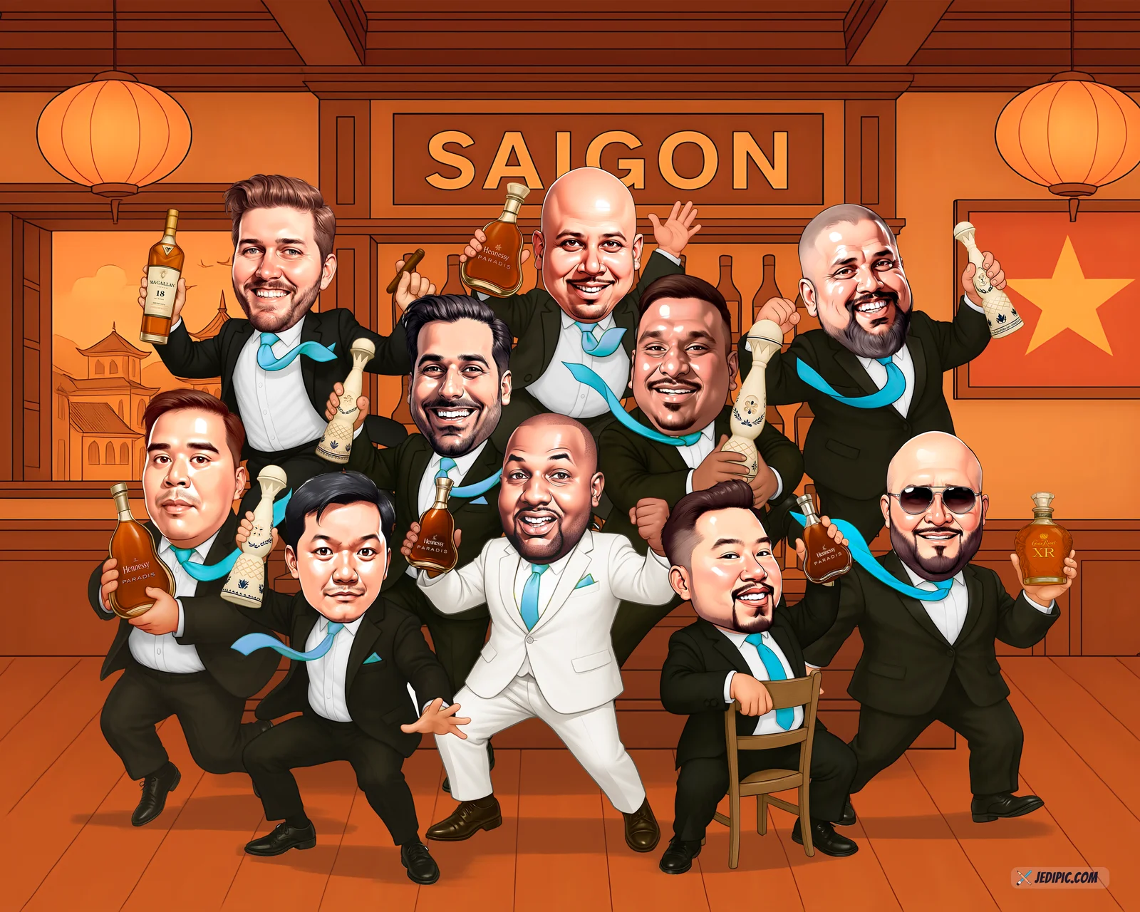 Custom Bachelorette Caricature from Photo — Bride Tribe Cartoon Group Portrait Personalized Party Gift