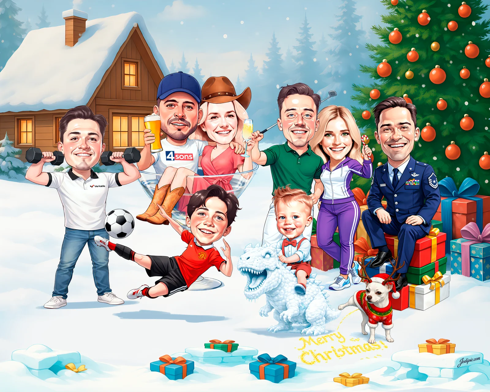 Custom Holiday Christmas Caricature from Photo — Festive Cartoon Portrait Personalized Gift
