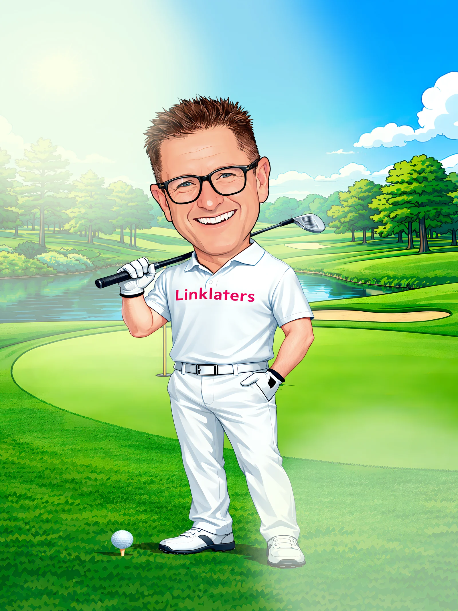 Custom Golf Caricature from Photo — Golfer on the Green Cartoon Portrait Personalized Gift