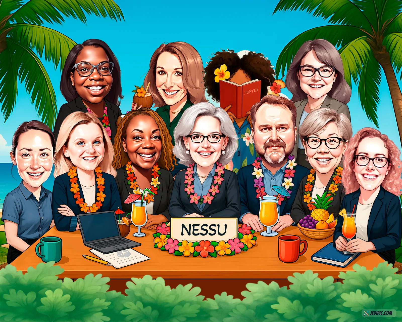 Custom Workplace Team Caricature from Photo — Departmental Cartoon Portrait Personalized Company Gift