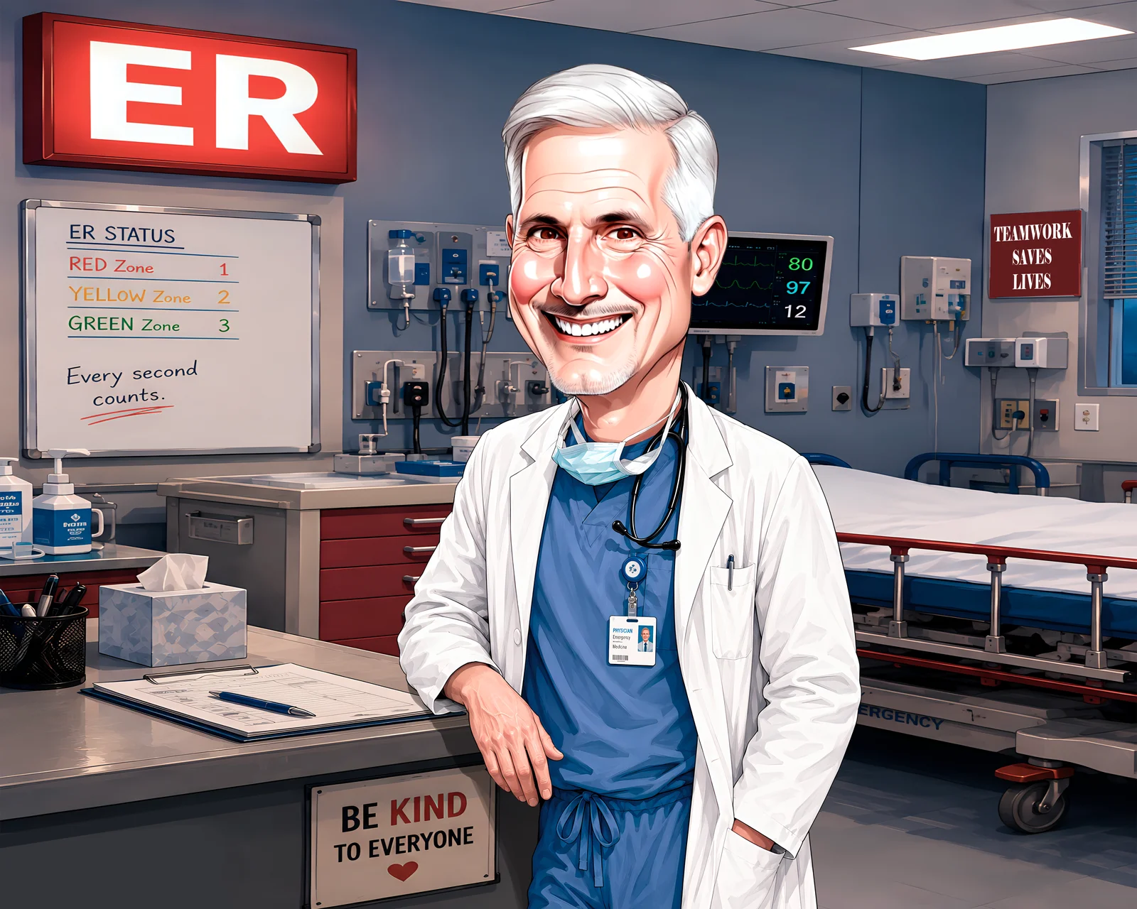 Custom Doctor Caricature from Photo — Physician White Coat Cartoon Portrait Personalized Gift