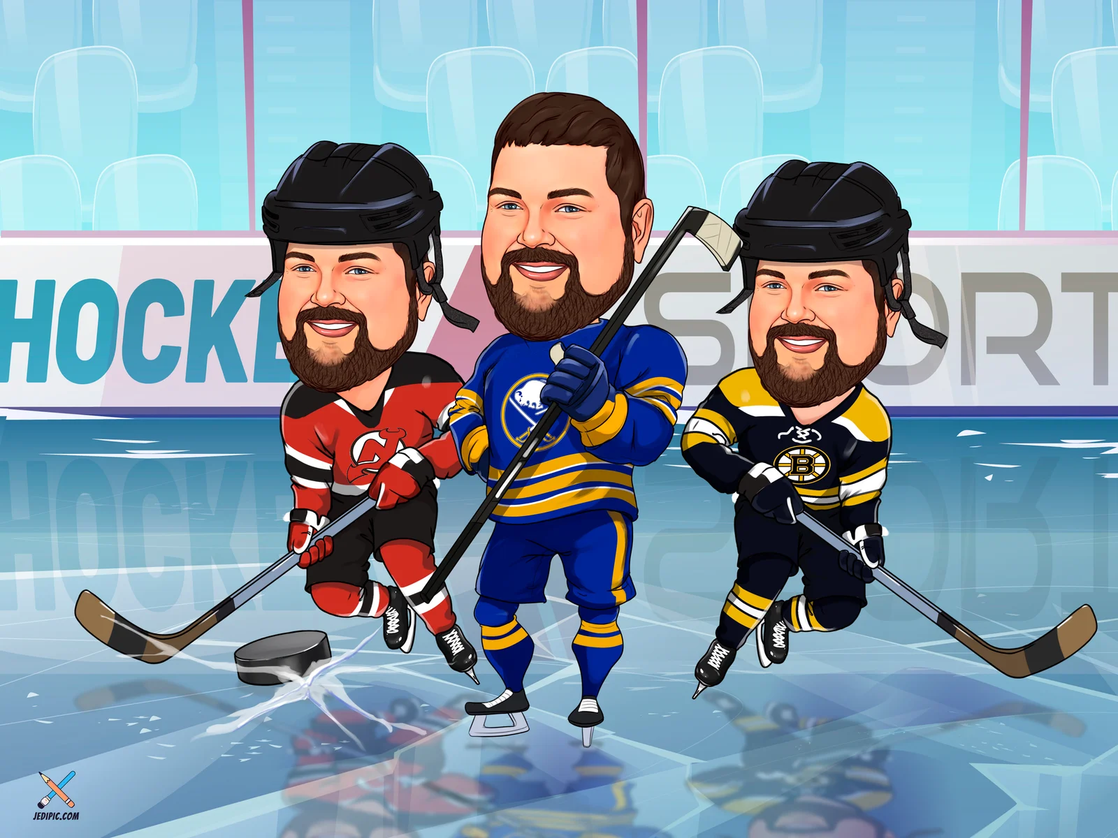 Custom Hockey Player Caricature from Photo — Skater Cartoon Portrait Personalized Team Gift
