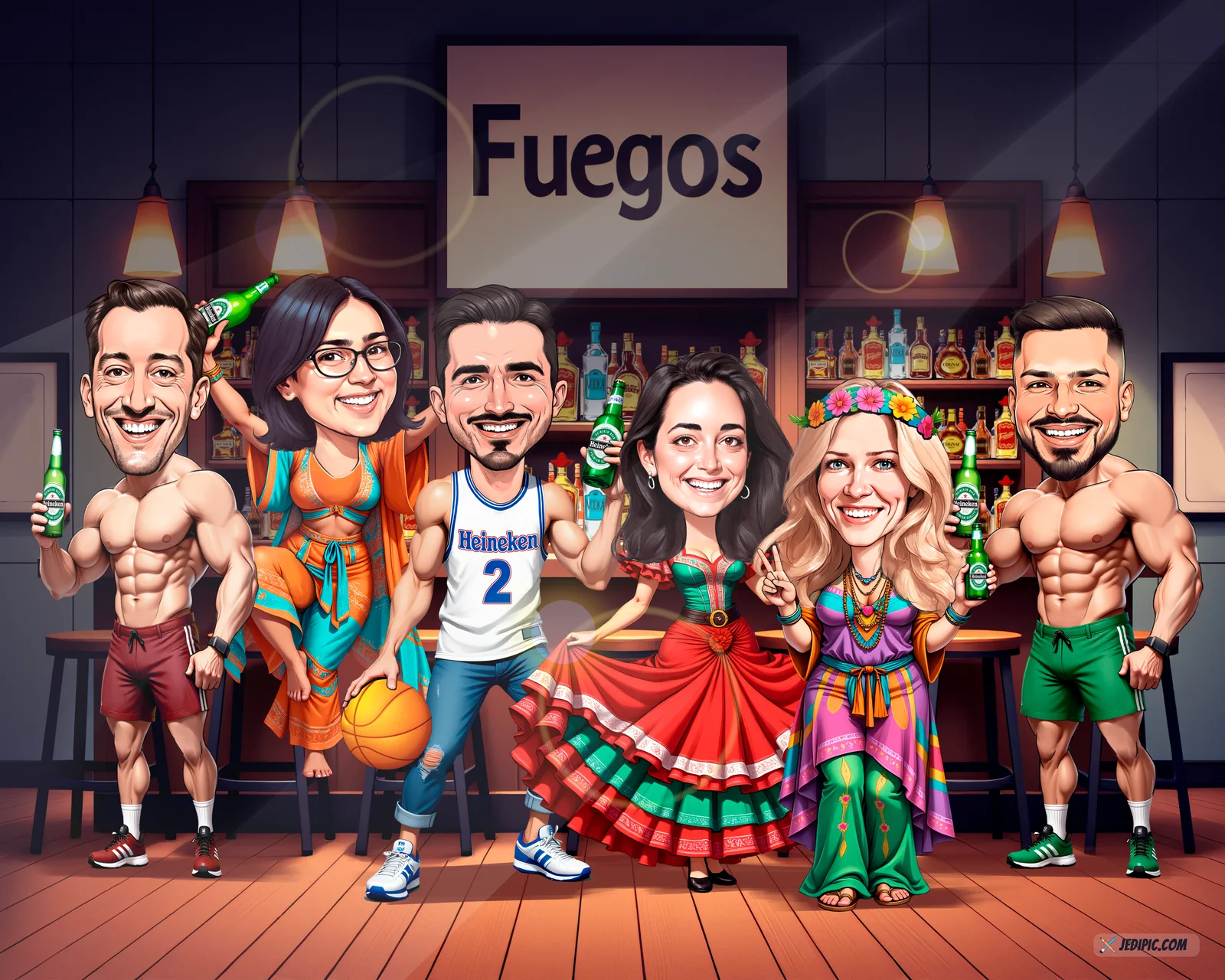 Custom Friends Group Caricature from Photo — Best Friends Cartoon Portrait Personalized Squad Gift
