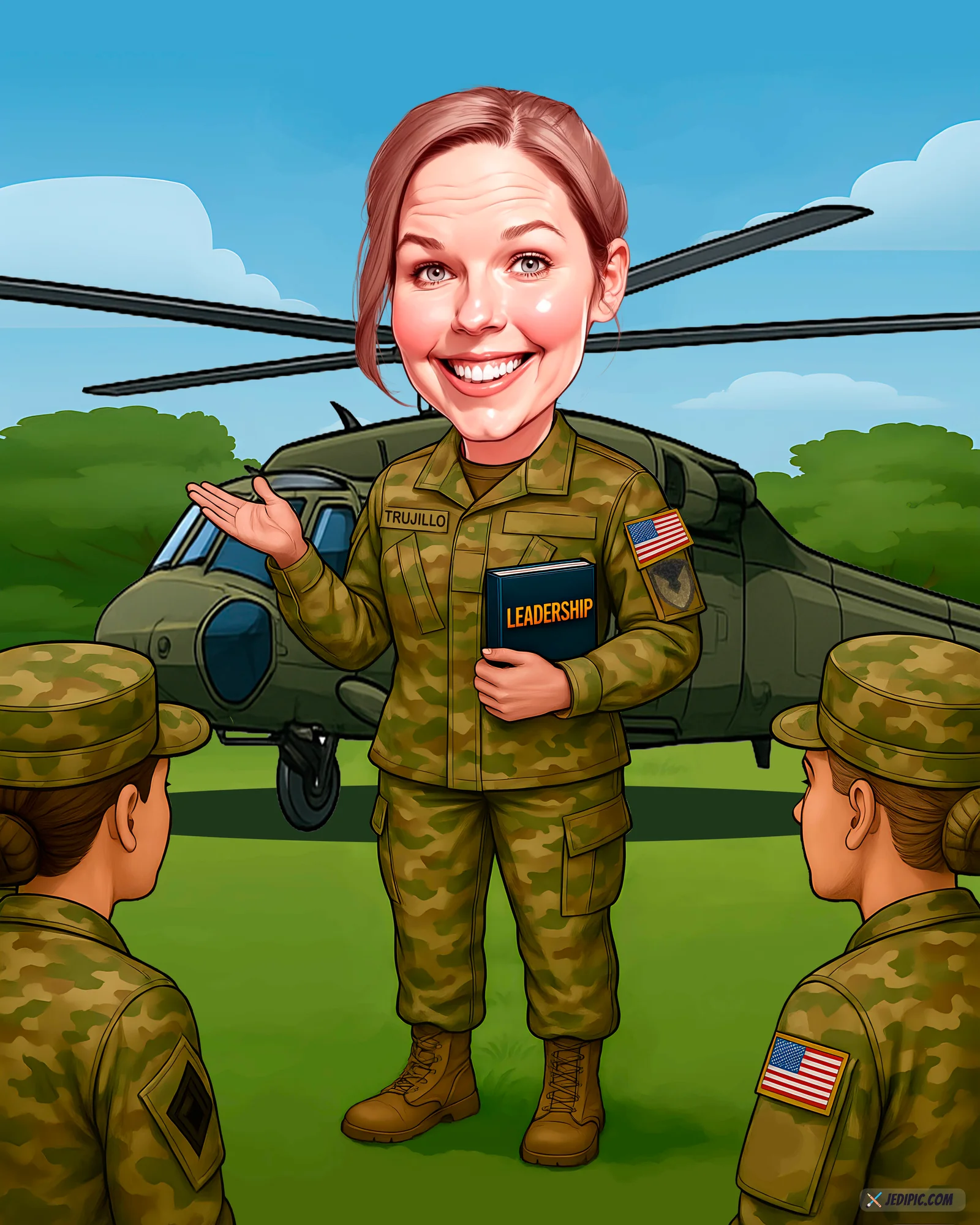 Custom Army Caricature from Photo — Soldier Uniform Cartoon Portrait Personalized Military Gift