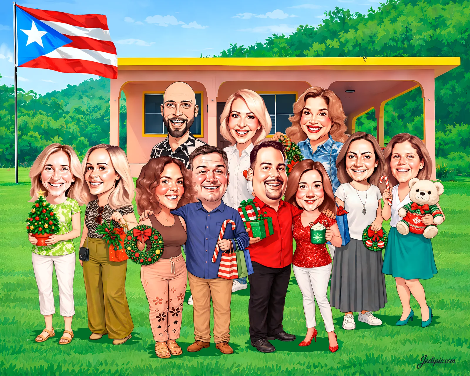 Custom Company Group Caricature from Photo — Office Family Cartoon Portrait Personalized Gift