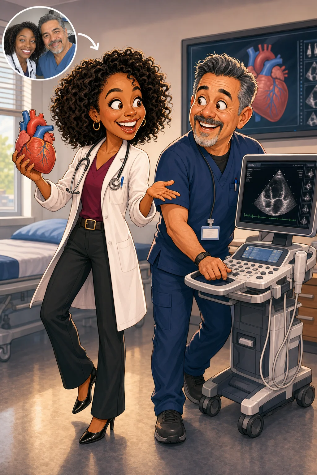 Custom Physician Caricature from Photo — Doctor White Coat Cartoon Portrait Personalized Medical Gift