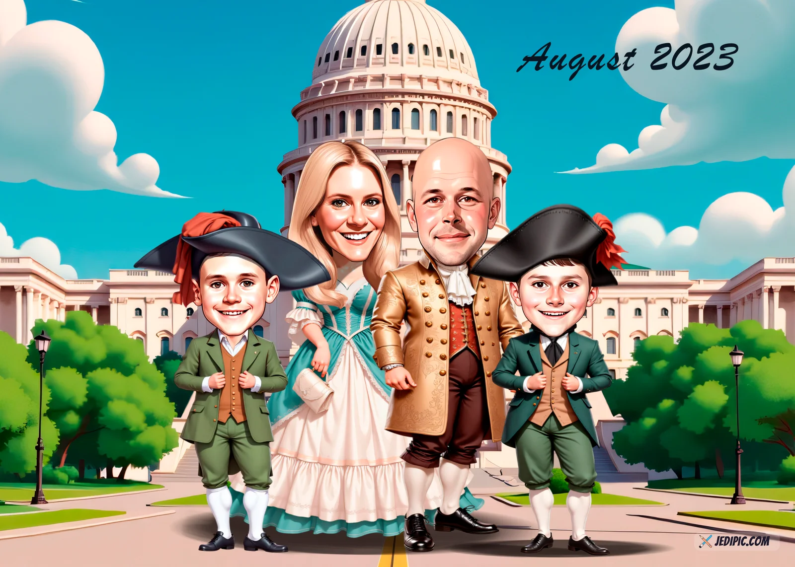 Custom Family Scene Caricature from Photo — Everyday Home Life Cartoon Portrait Personalized Gift