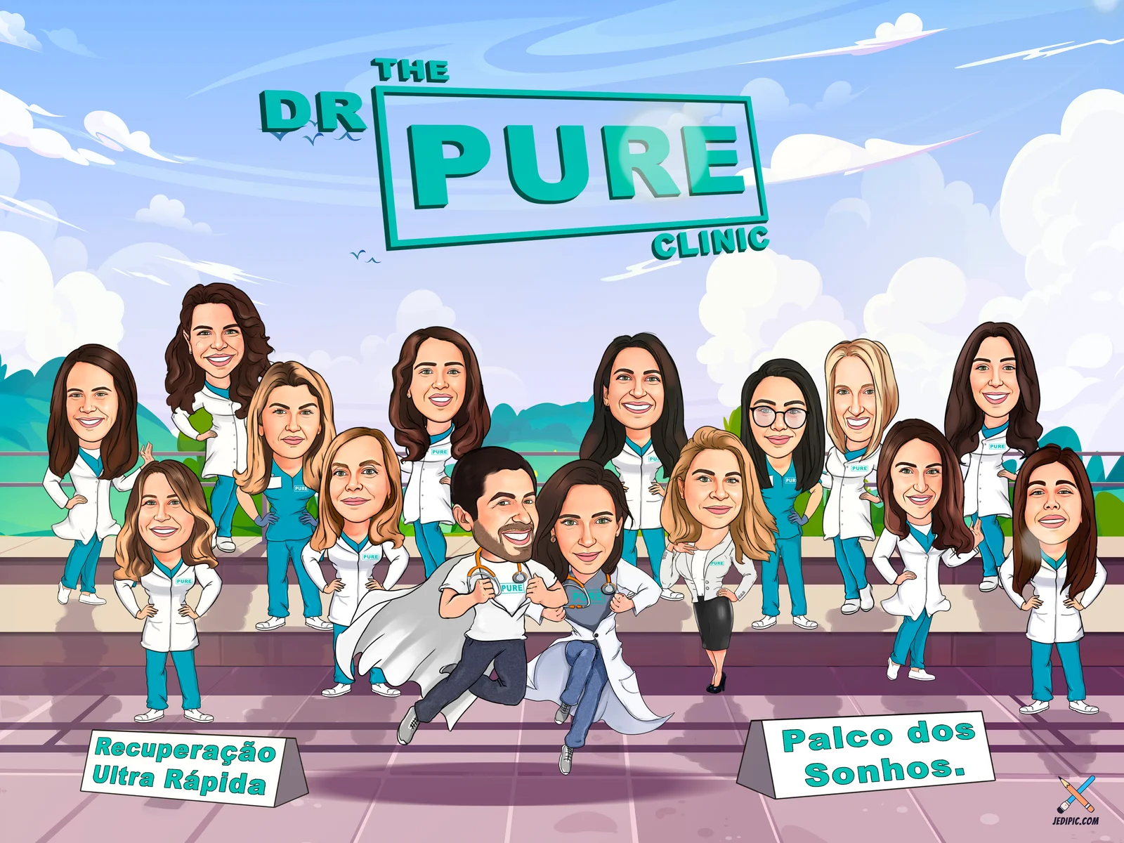 Custom Corporate Group Caricature from Photo — Team Achievement Cartoon Portrait Personalized Gift