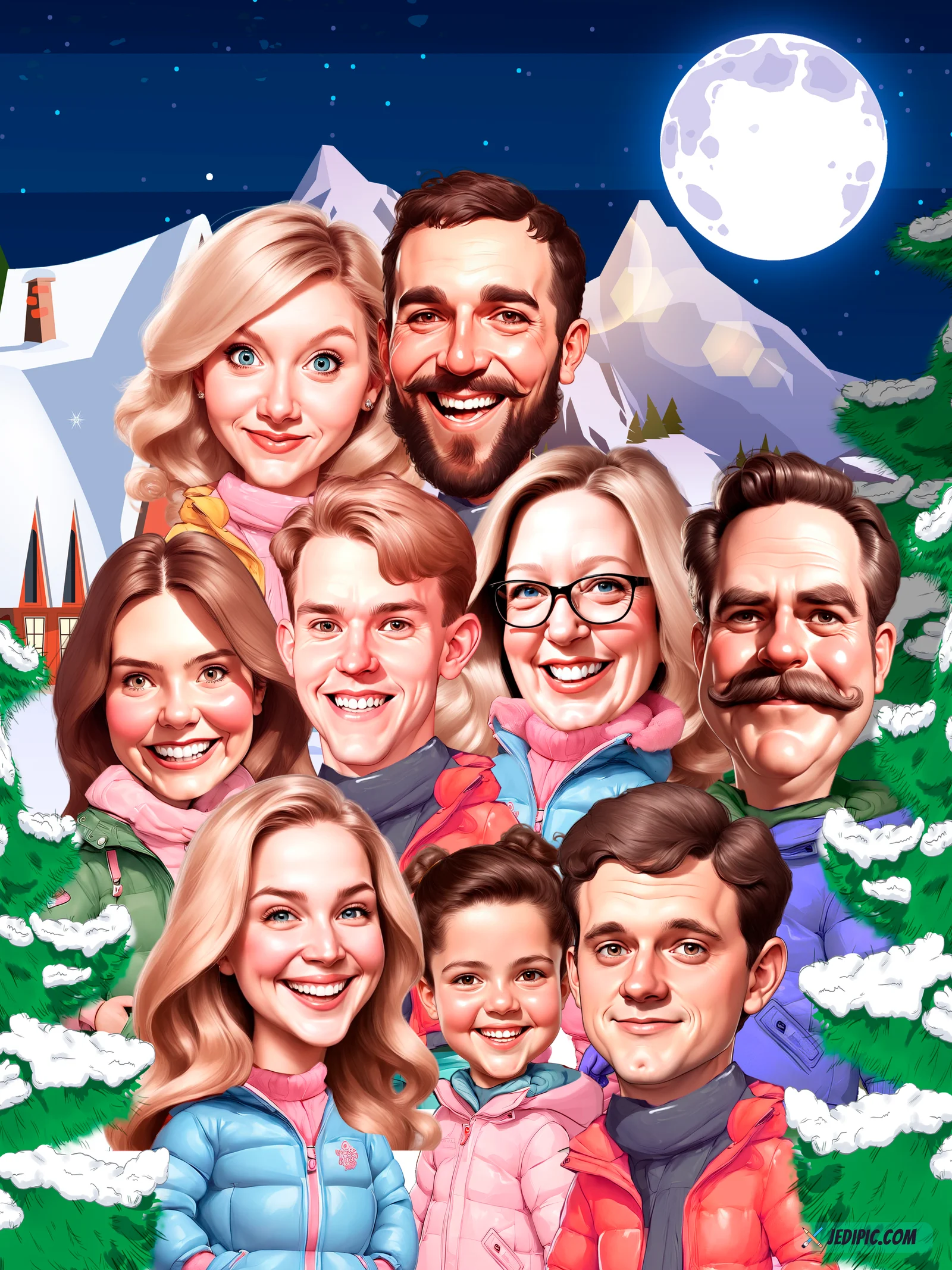 Custom Family Portrait Caricature from Photo — Generations Together Cartoon Personalized Gift