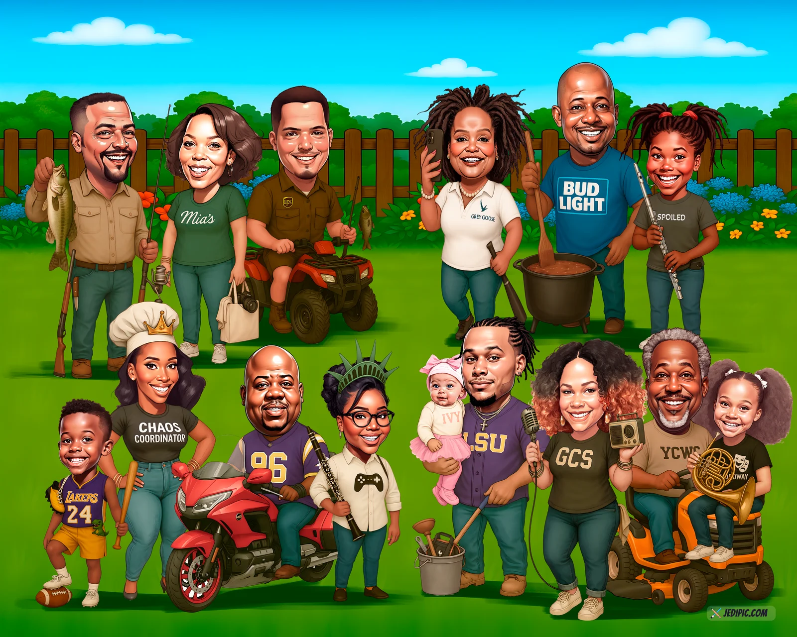 Custom Family Cartoon Portrait from Photo — Parents Children Cartoon Group Personalized Gift