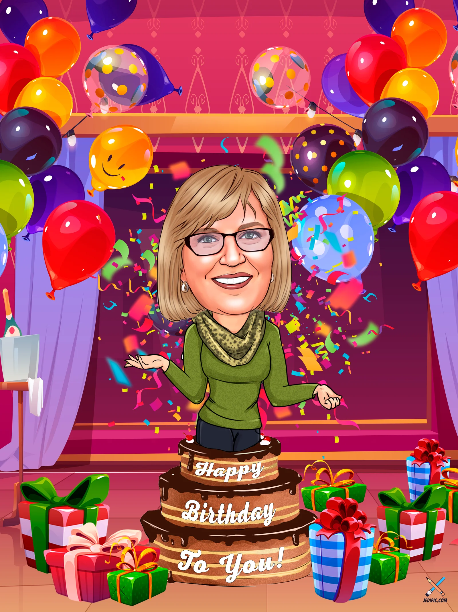 Custom Birthday Portrait Caricature from Photo — Milestone Cartoon Character Personalized Party Gift