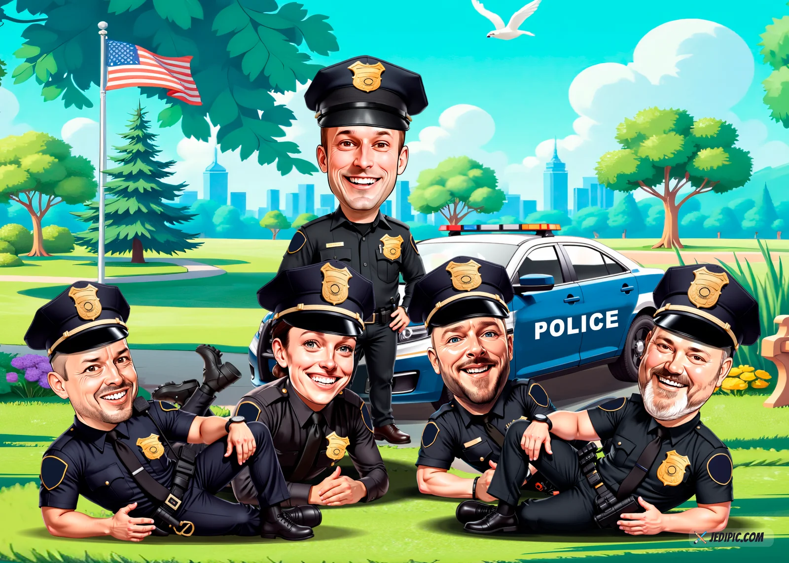 Custom Police Caricature from Photo — Officer Badge Cartoon Portrait Personalized Cop Gift
