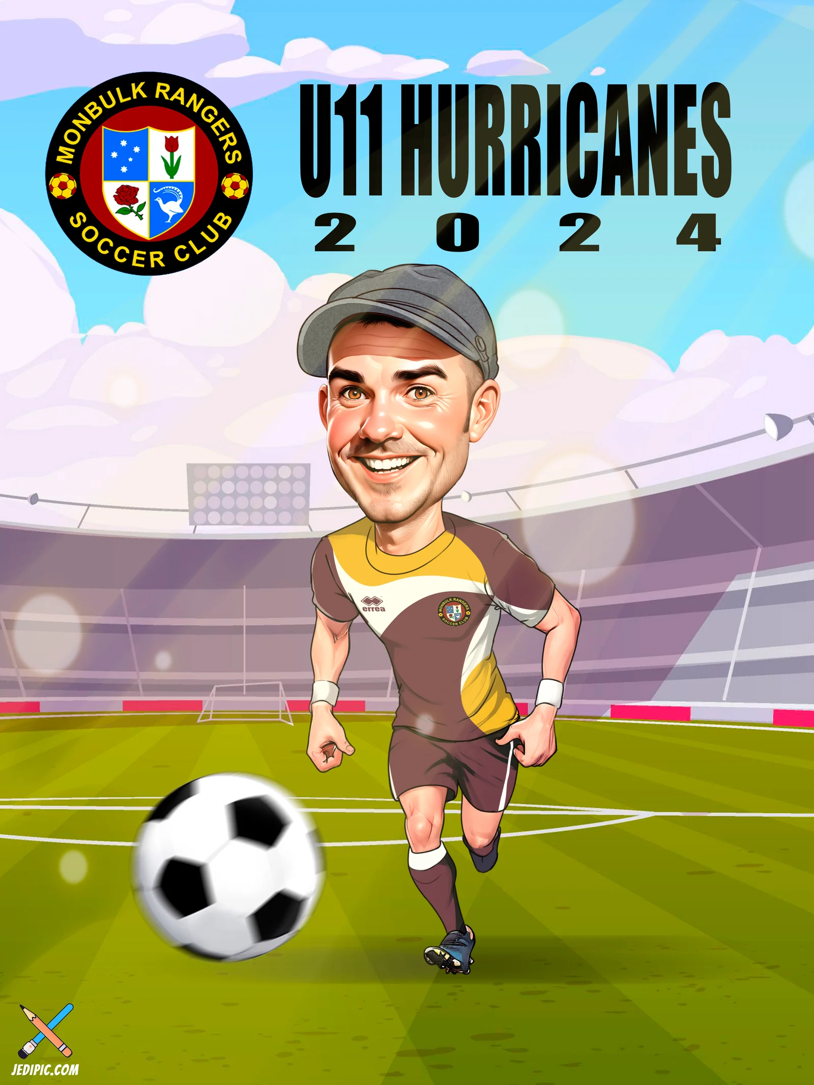 Custom Soccer Caricature from Photo — Player on the Pitch Cartoon Portrait Personalized Football Gift