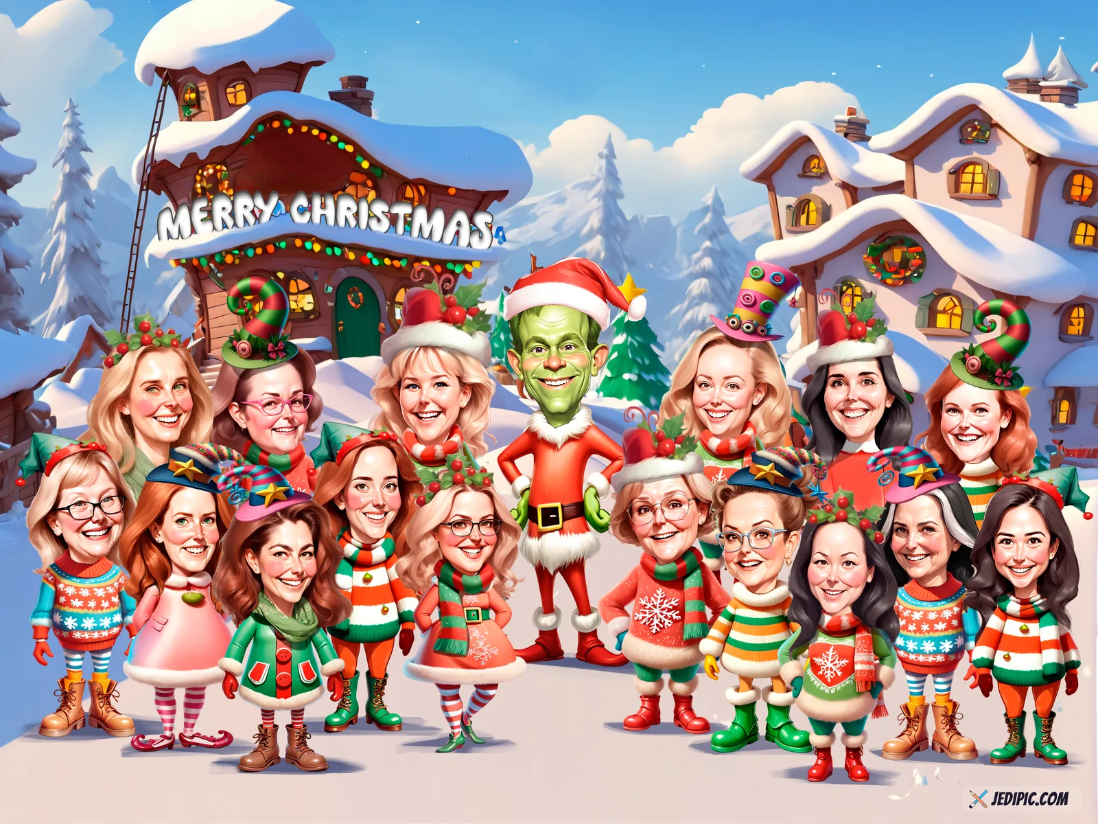 Custom Colleague Team Caricature from Photo — Working Together Cartoon Portrait Personalized Gift
