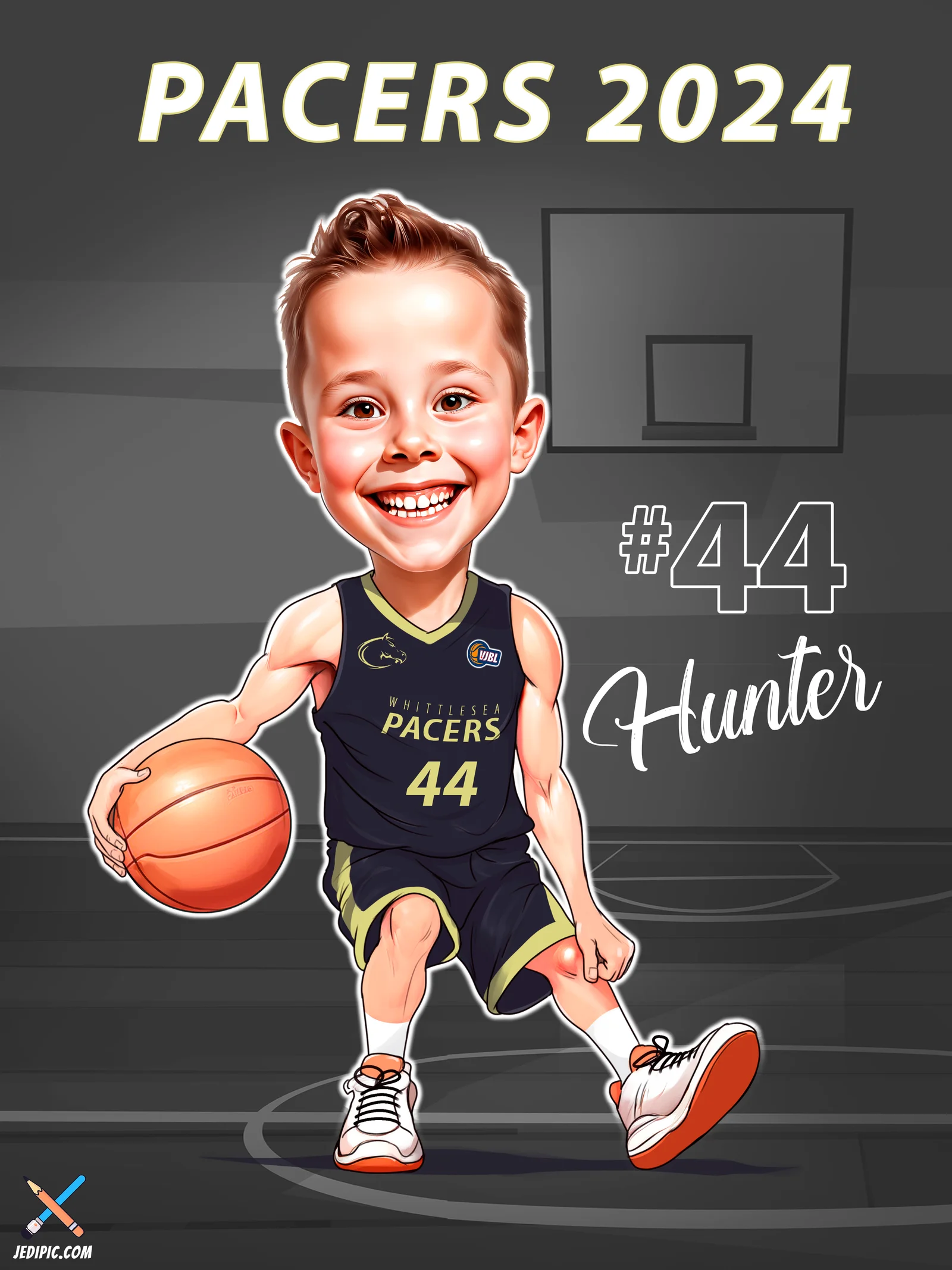 Custom Basketball Player Caricature from Photo — College Hoops Roster Basketball Gift