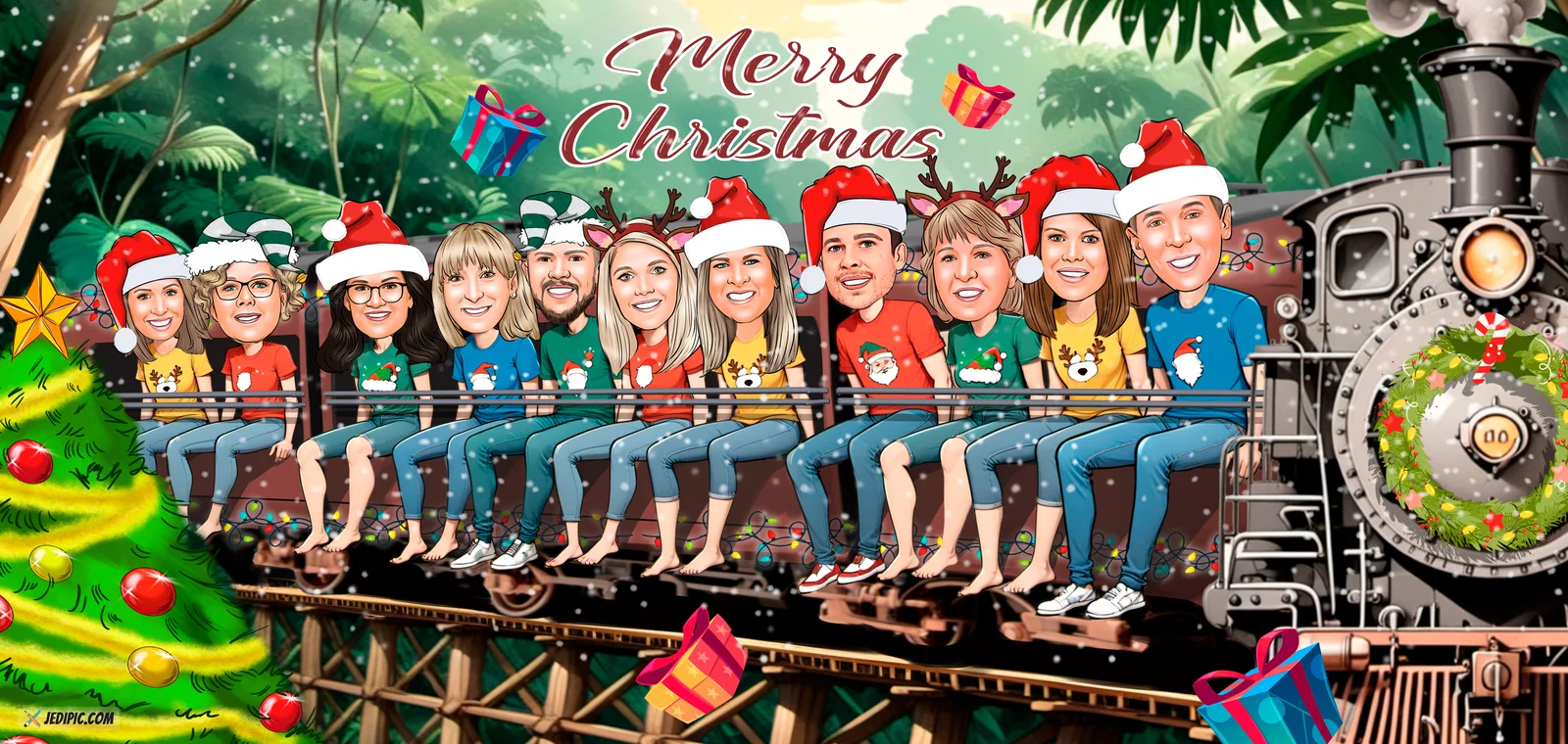 Custom Corporate Team Caricature from Photo — Client Services Squad Corporate Gift