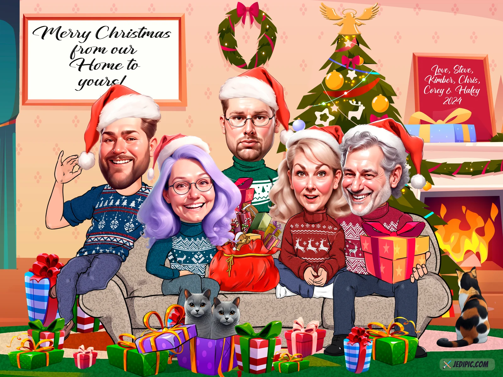 Custom Family Caricature from Photo — Sunday Dinner Group Family Gift
