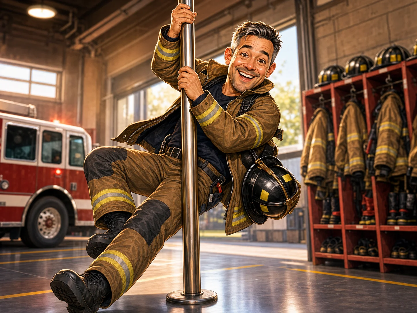 Custom Firefighter Caricature from Photo — Rookie Badge Day Firefighter Gift