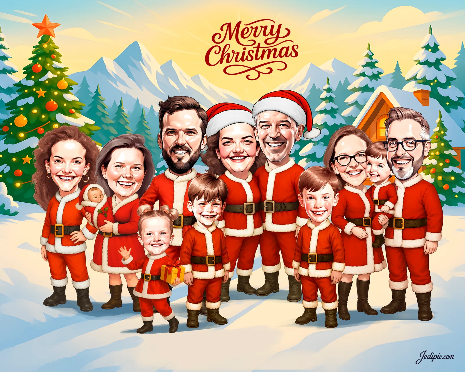 Custom Family Caricature from Photo — Living Room Together Family Gift