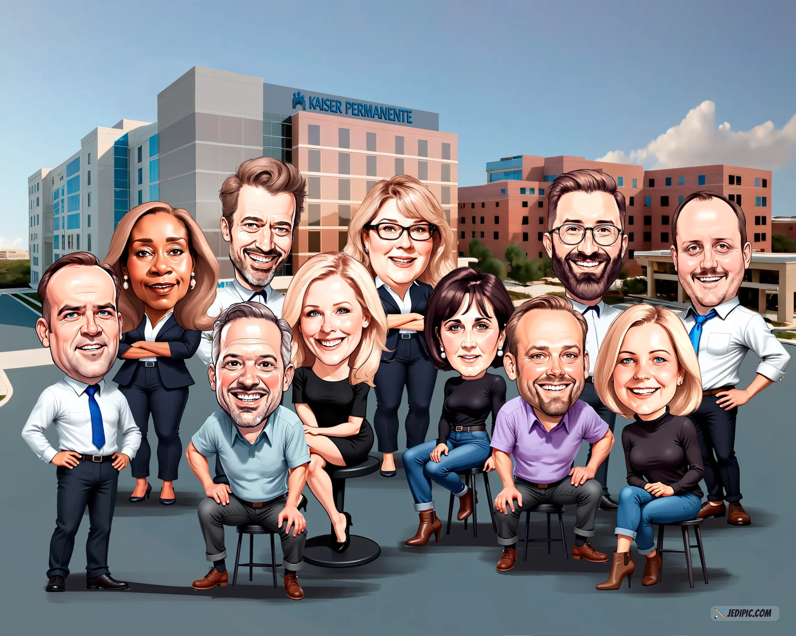 Custom Corporate Team Caricature from Photo — Annual Offsite Group Corporate Gift — Design 2