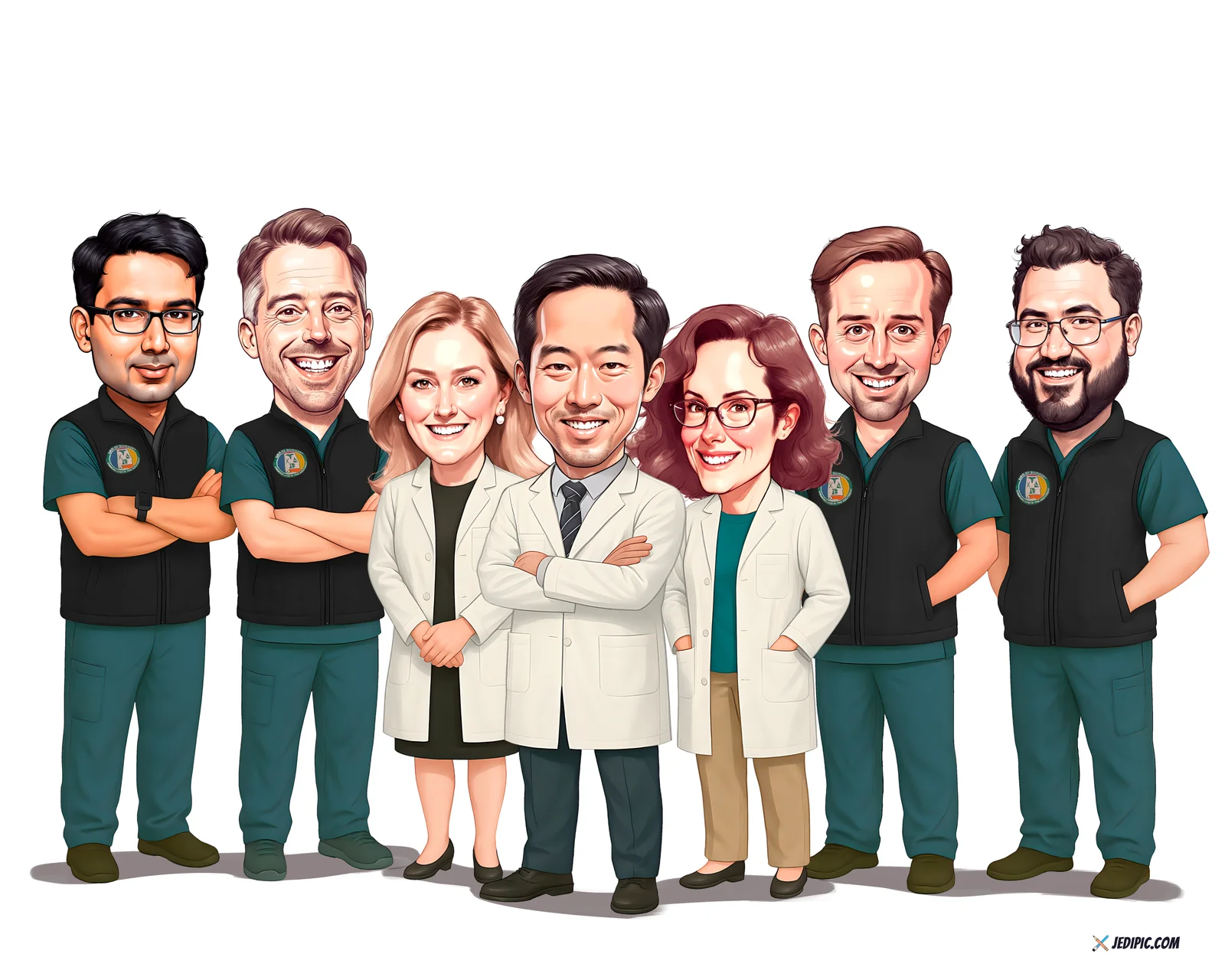 Custom Medical Professional Caricature from Photo — Clinic Staff Group Medical Gift