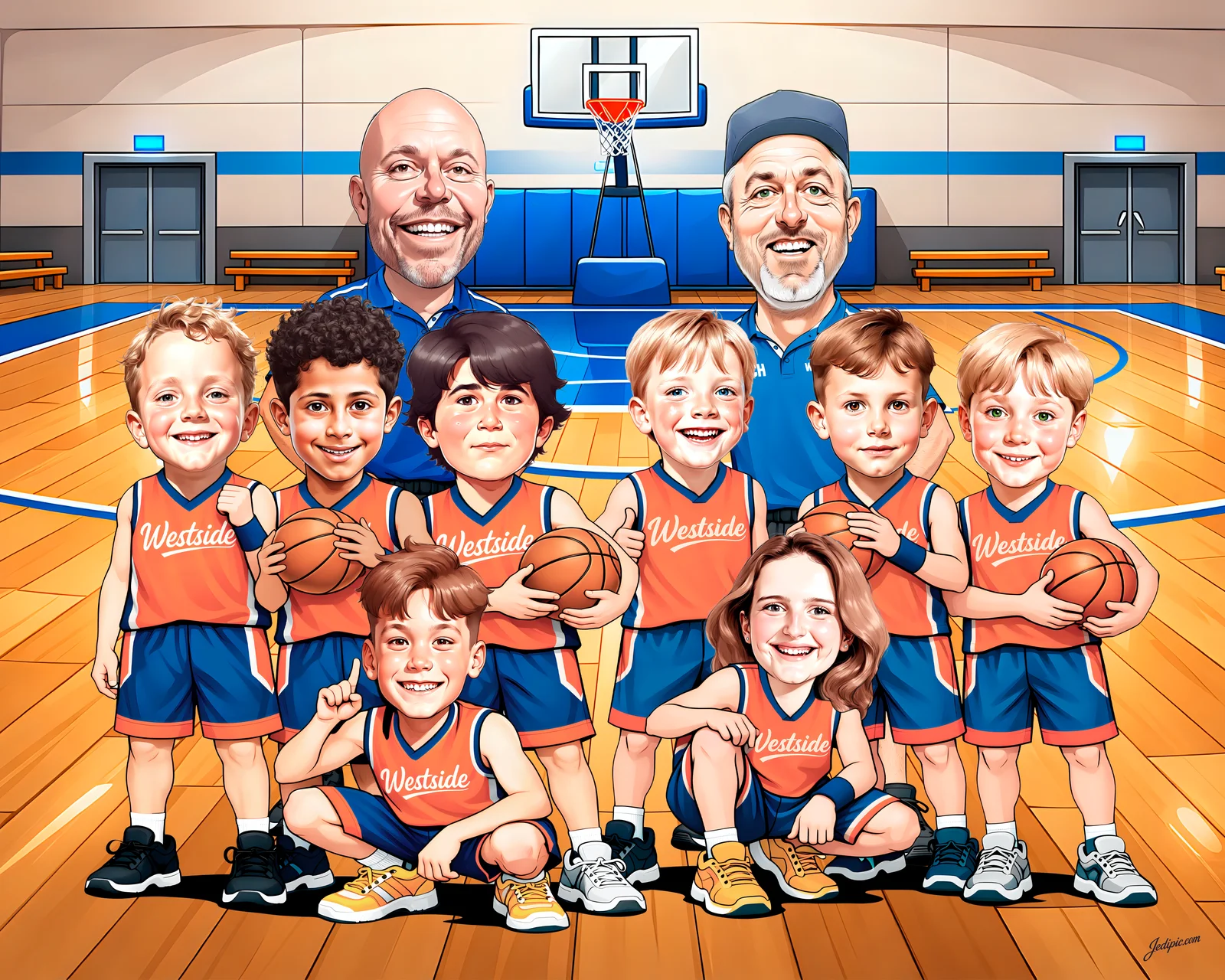 Custom Basketball Player Caricature from Photo — College Hoops Roster Basketball Gift — Design 2
