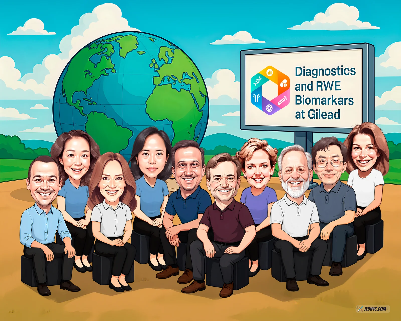 Custom Corporate Team Caricature from Photo — Field Ops Crew Corporate Gift