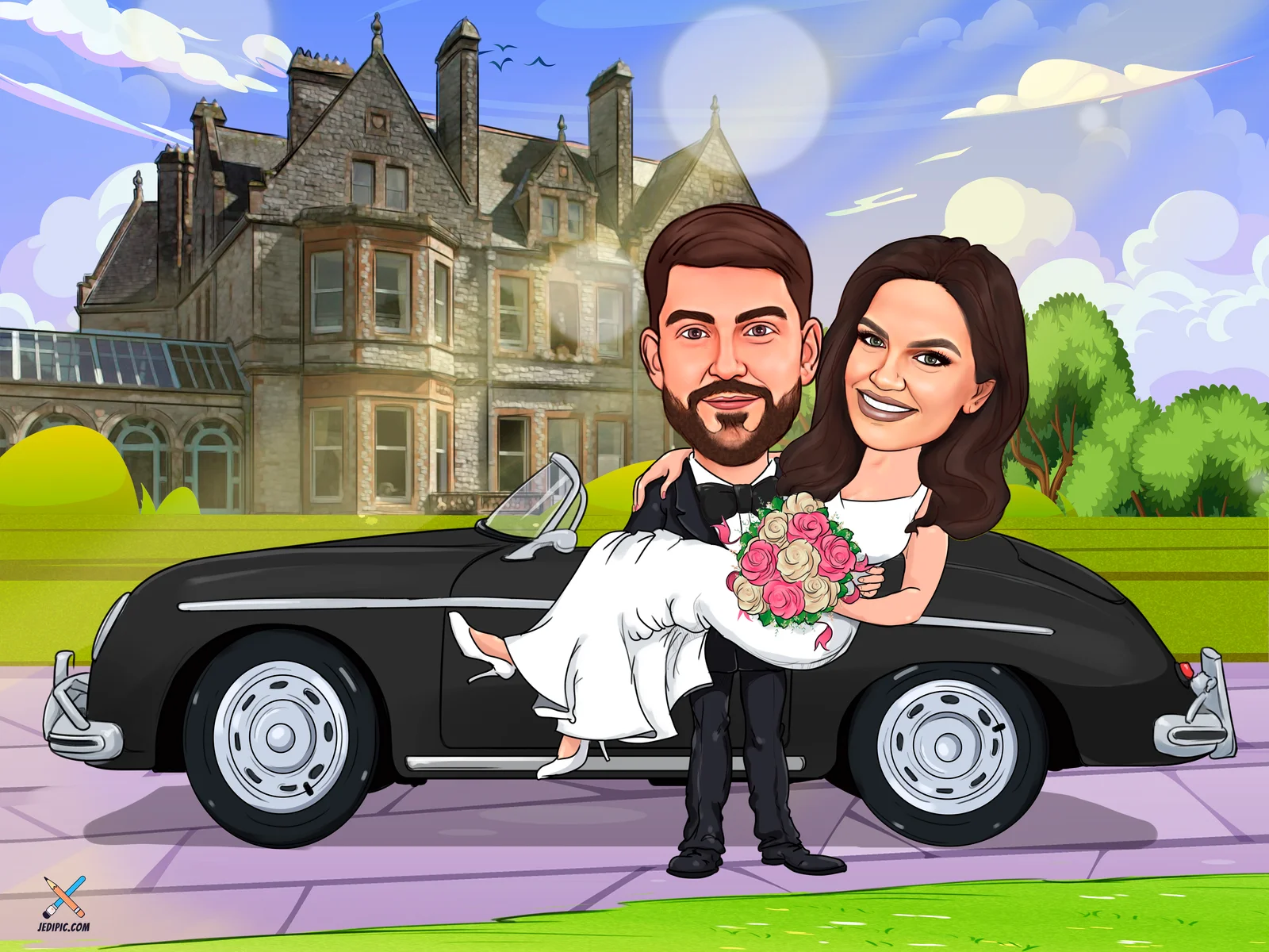 Custom Wedding Couple Caricature from Photo — Ceremony Vows Aisle Wedding Gift