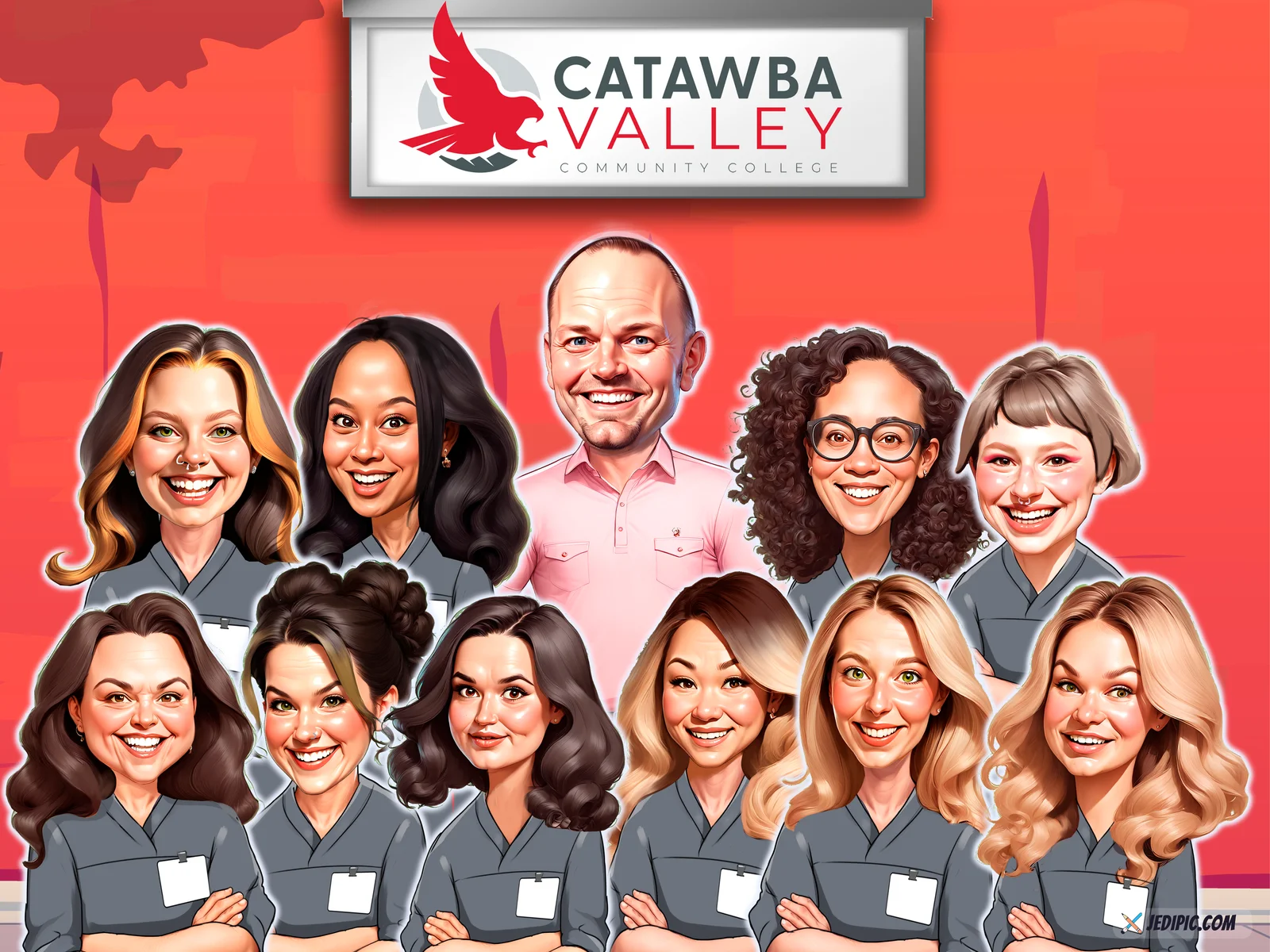 Custom Corporate Team Caricature from Photo — Company Retreat Cabin Corporate Gift — Design 2