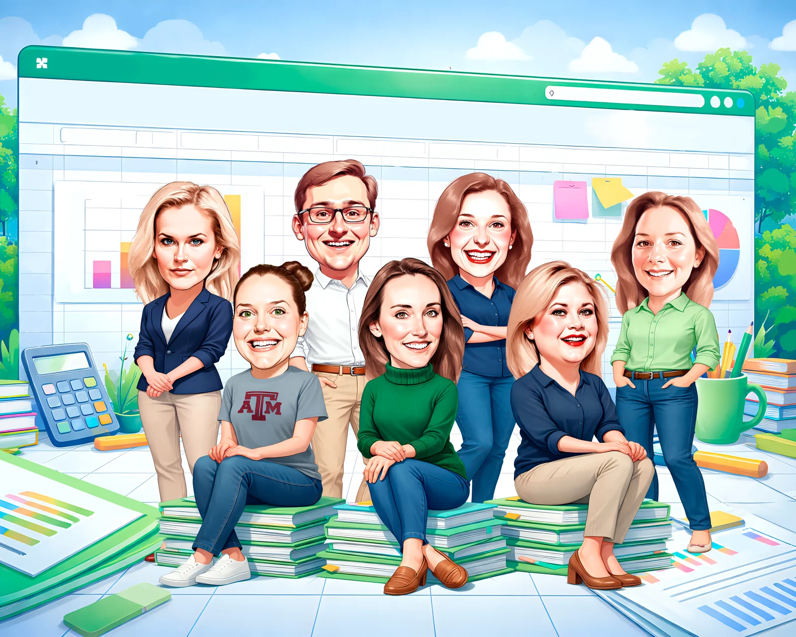 Custom Office Team Caricature from Photo — Watercooler Group Photo Office Gift