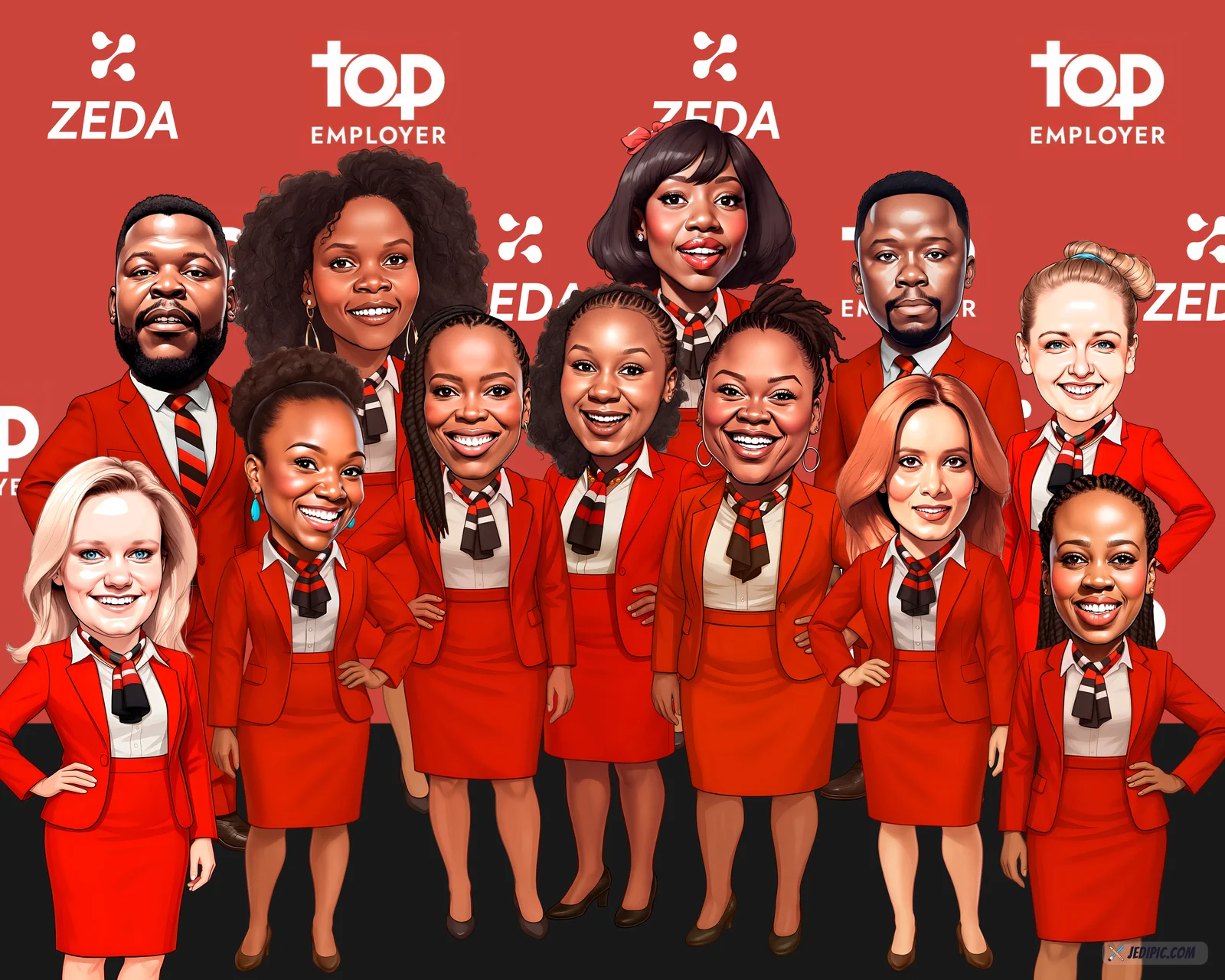 Custom Corporate Team Caricature from Photo — Product Launch Team Corporate Gift