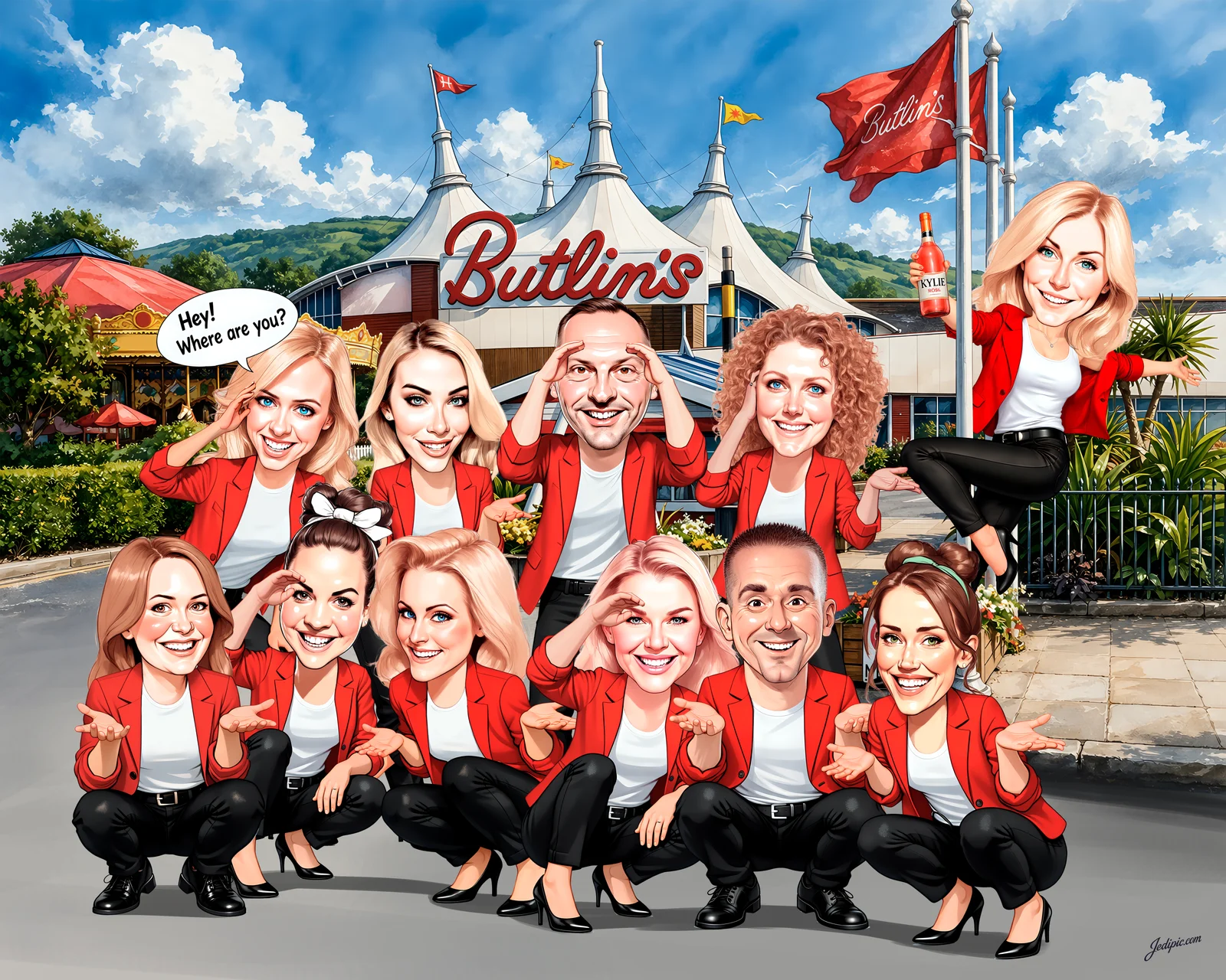 Custom Corporate Team Caricature from Photo — Client Services Squad Corporate Gift — Design 2