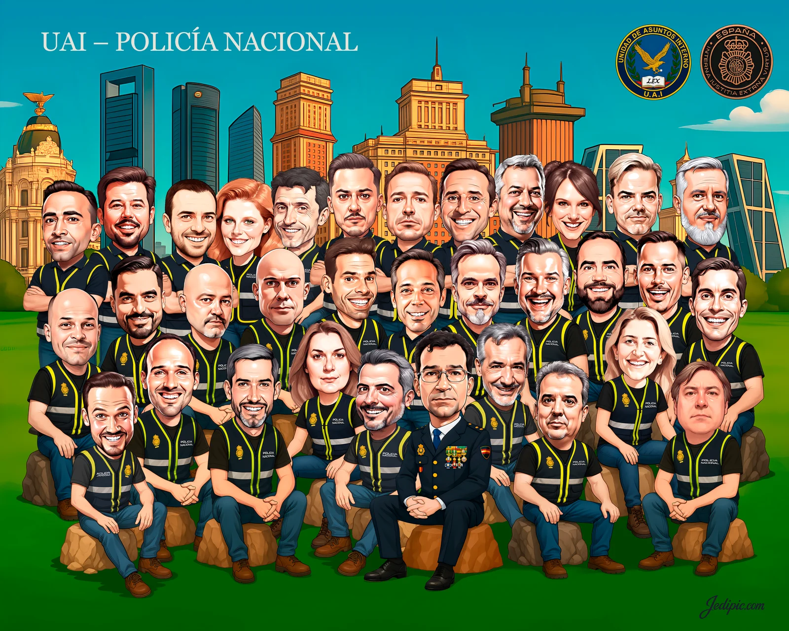 Custom Police Officer Caricature from Photo — Precinct Group Portrait Police Gift
