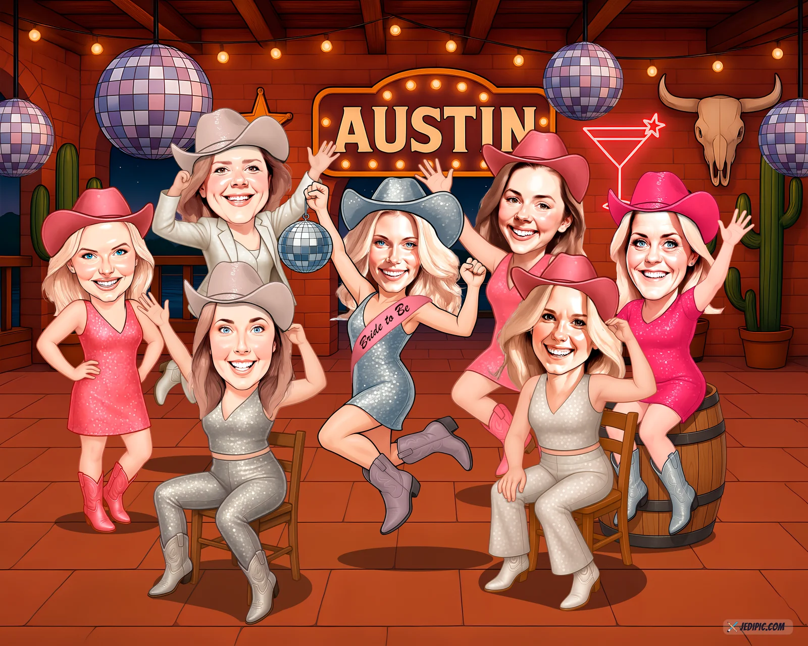 Custom Bachelorette Party Caricature from Photo — Beach Weekend Squad Bachelorette Gift