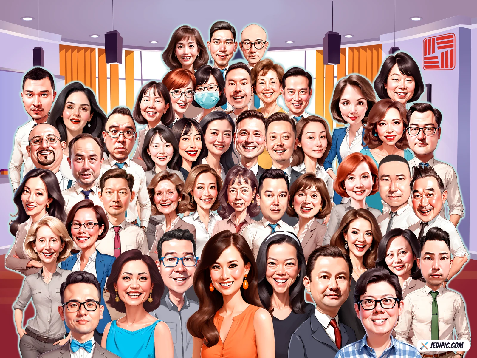 Custom Corporate Team Caricature from Photo — Project Delivery Crew Corporate Gift