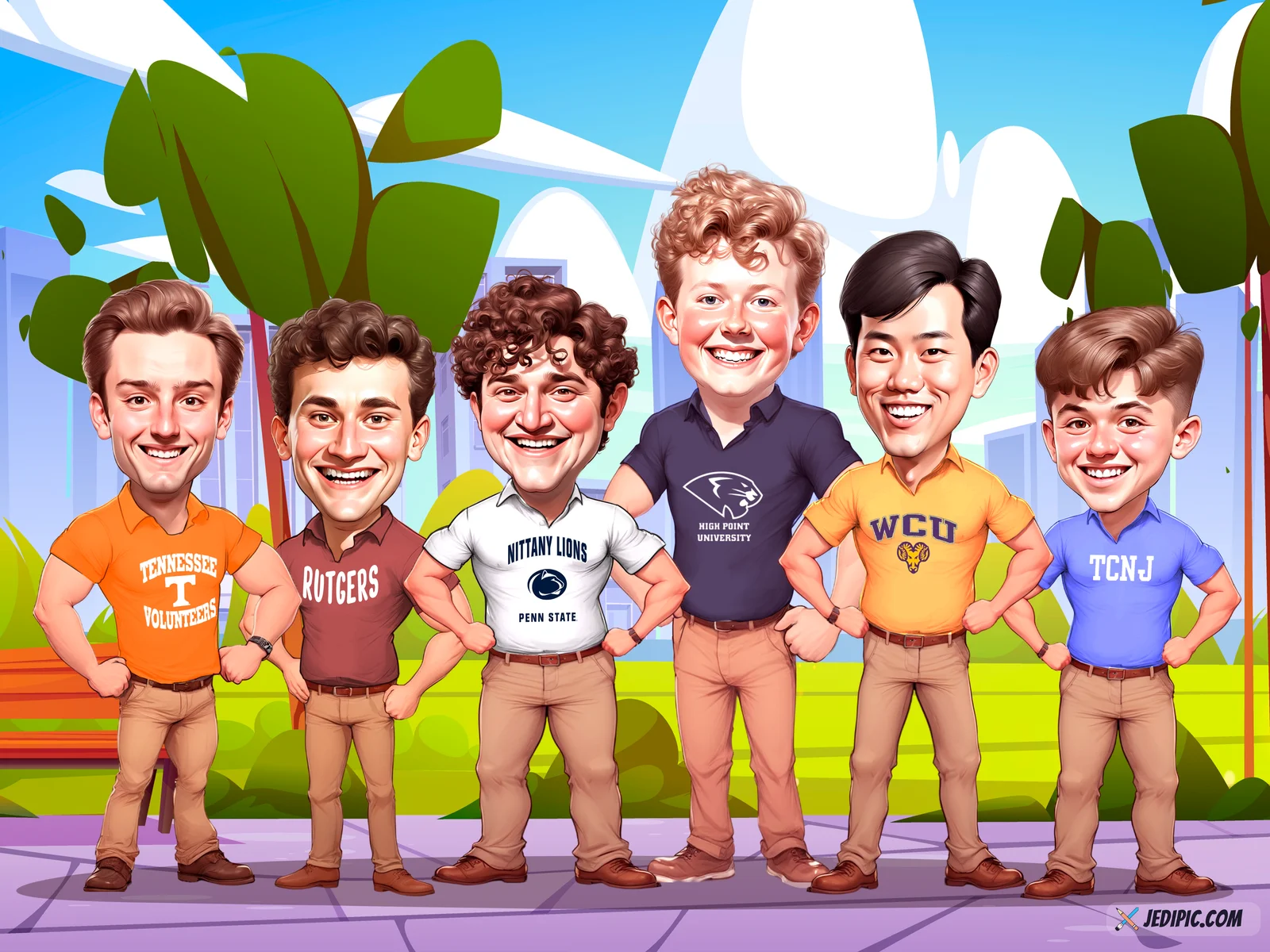 Custom Friend Group Caricature from Photo — Squad Rooftop Portrait Friendship Gift