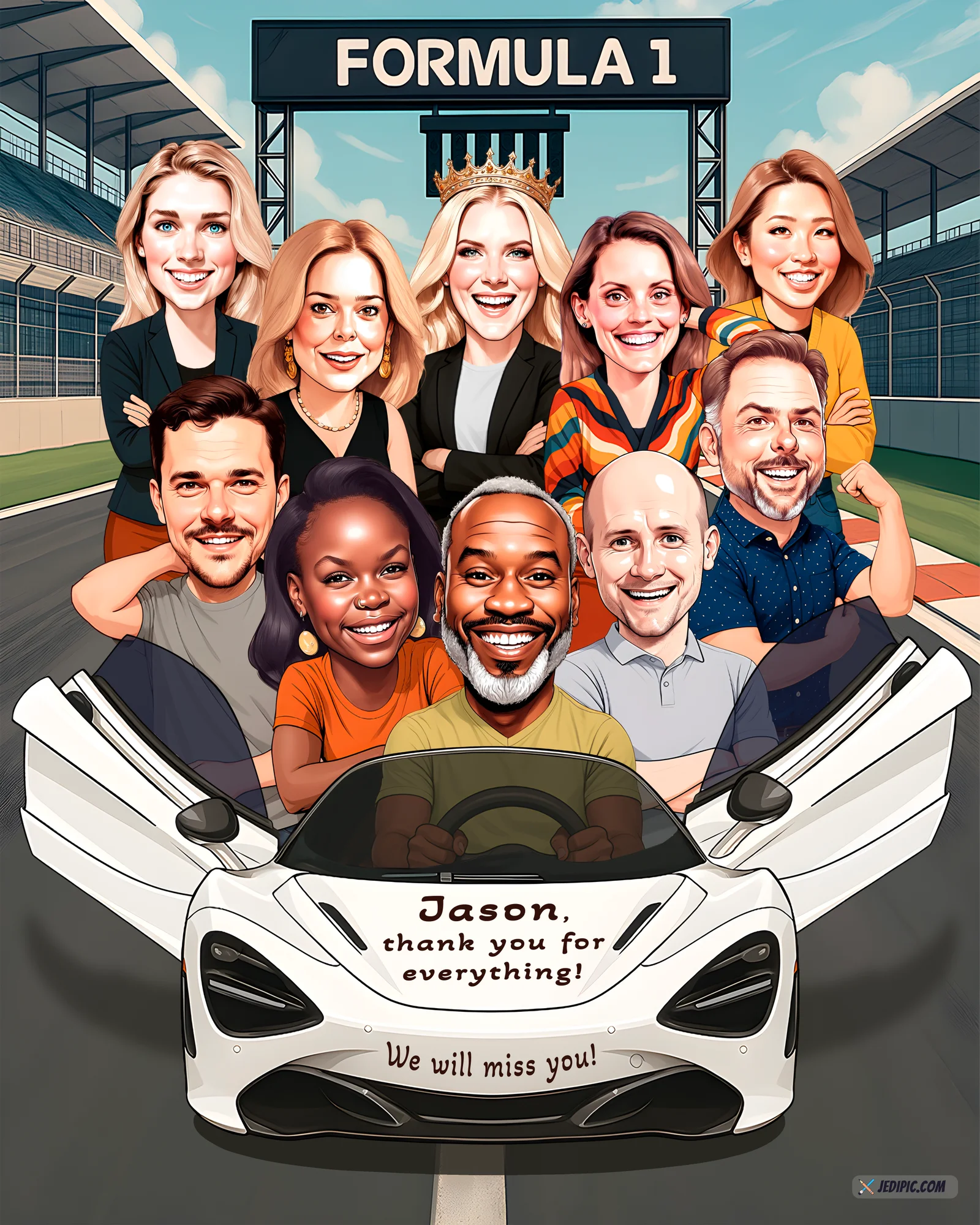 Custom Retirement Portrait Caricature from Photo — Final Day at Desk Retirement Gift — Design 2