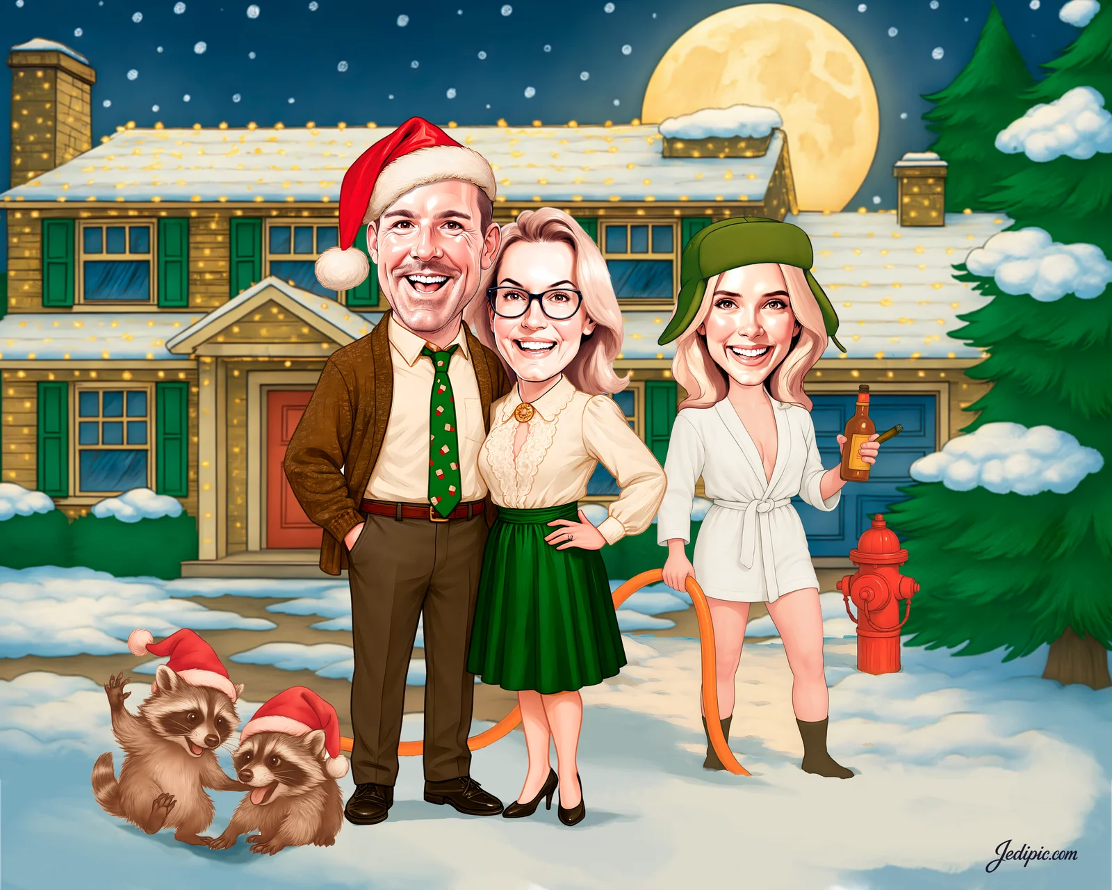 Custom Christmas Portrait Caricature from Photo — Santa Hat Group Christmas Gift