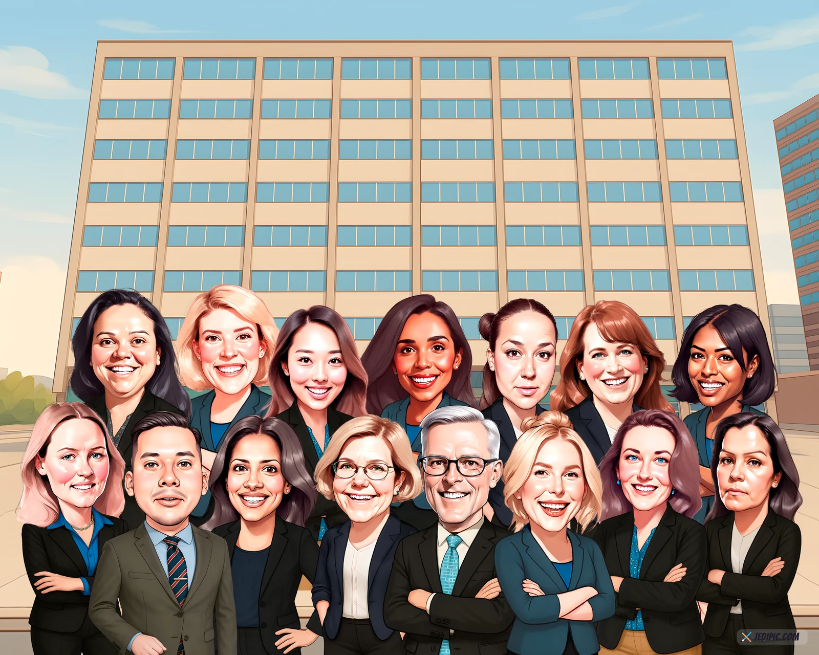 Custom Corporate Team Caricature from Photo — Consulting Team Roster Corporate Gift