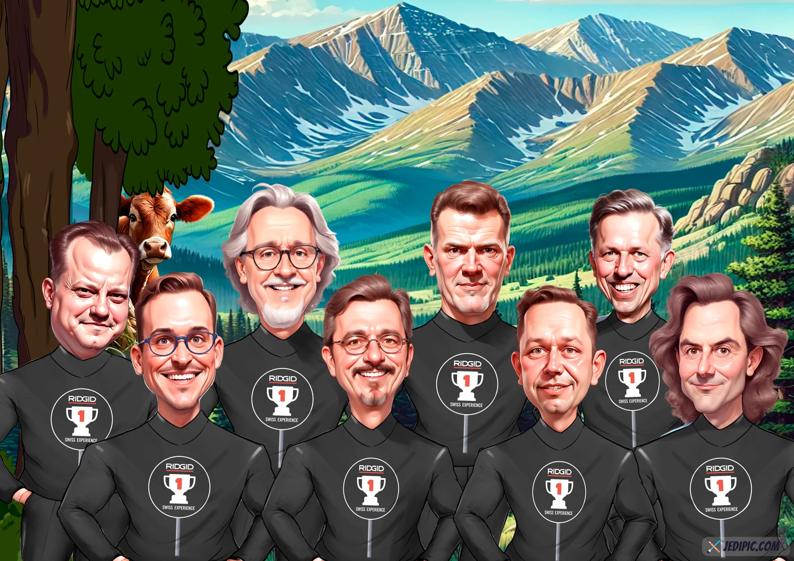 Custom Corporate Team Caricature from Photo - Sales Kickoff Stage Company Milestone Gift