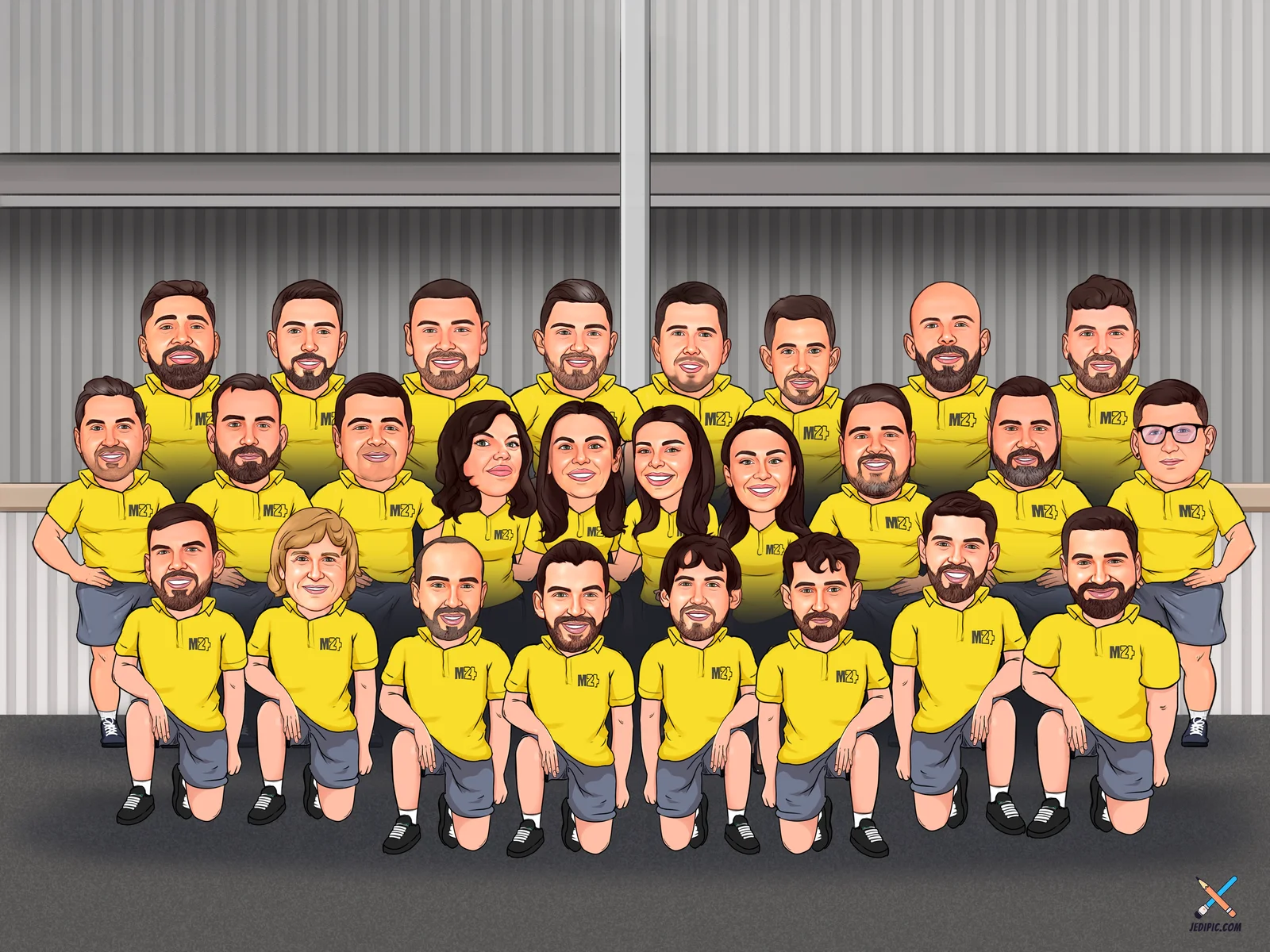 Custom Corporate Team Caricature from Photo - Warehouse Operations Crew Company Milestone Gift