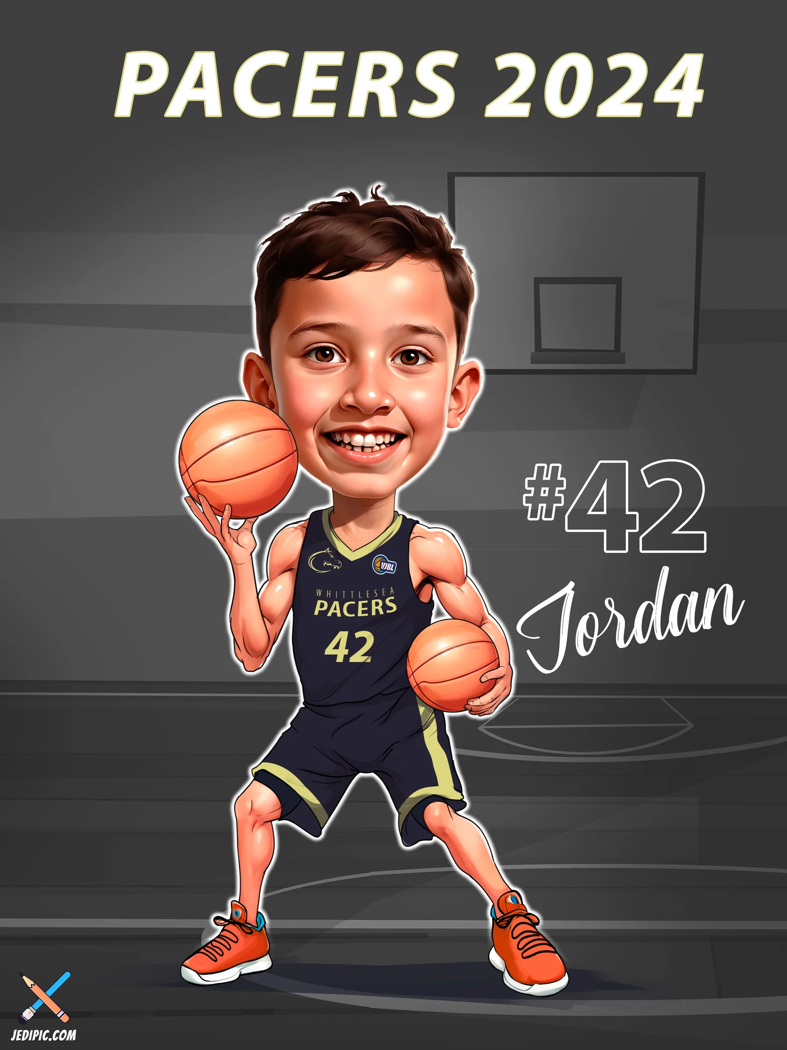 Custom Basketball Player Caricature from Photo - Signature Slam Portrait Season Wrap Gift