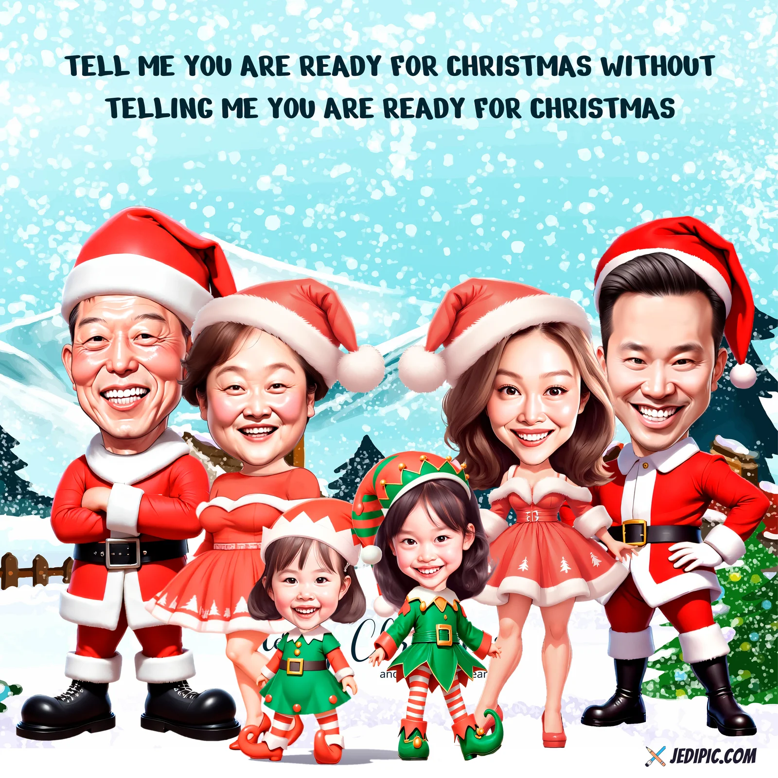 Custom Family Caricature from Photo - Living Room Family Portrait Family Christmas Gift